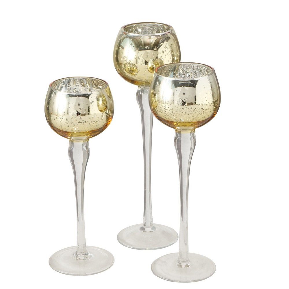 Windlicht Windlicht Pokal Minou Glas gold, 3er Set