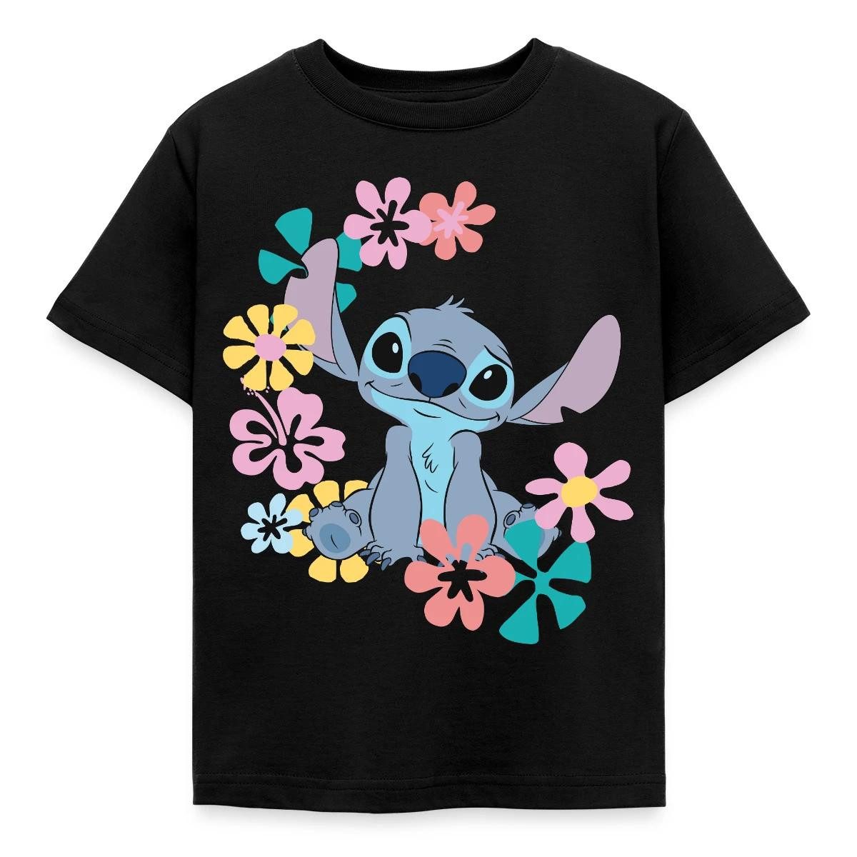 T-Shirt Lilo & Stitch, Stitch Mit Hawaiianischen Blumen Kinder T-Shirt