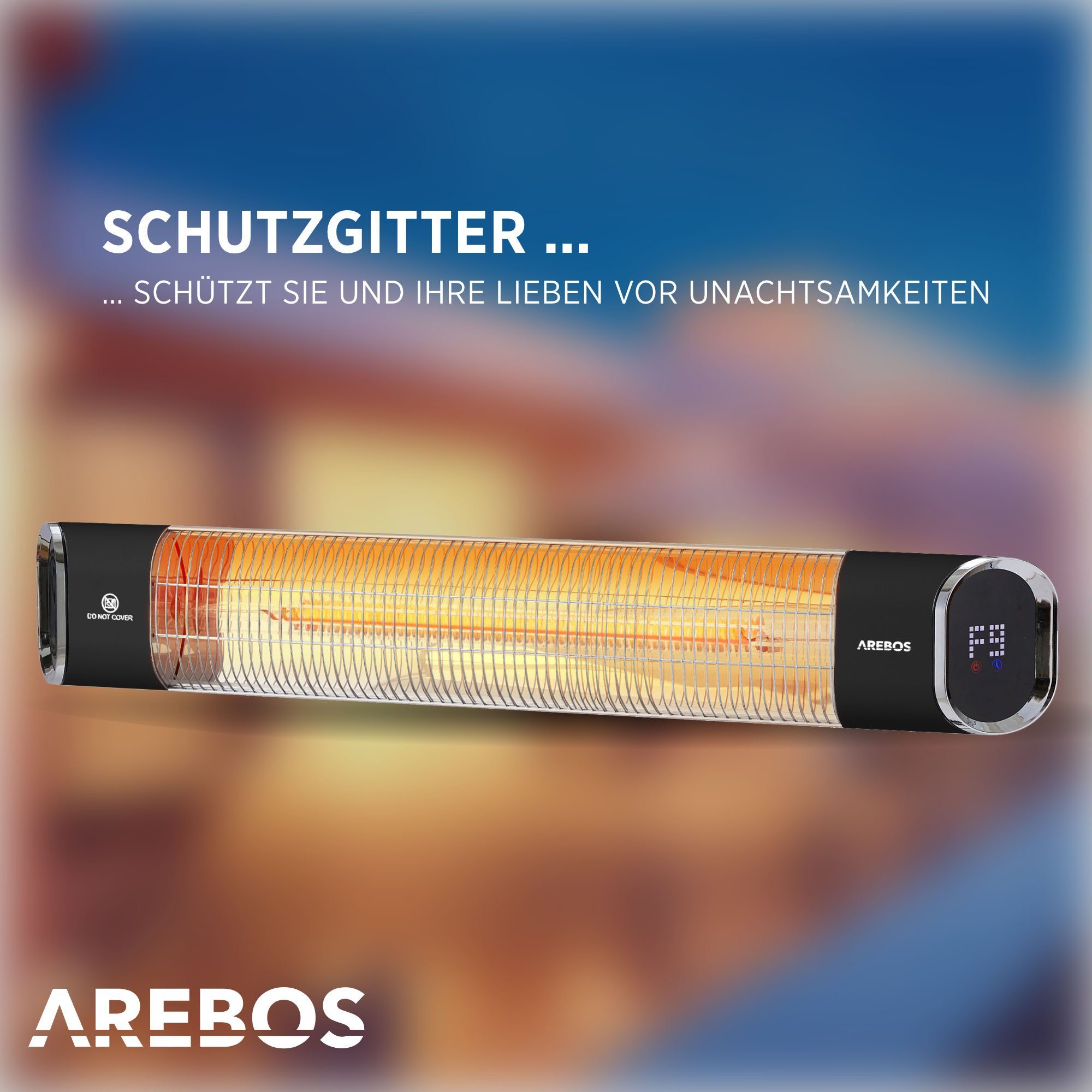 Arebos Heizstrahler 2000W, mit Fernbedienung, 2 Leistungsstufen, 9 Heizstufen, IP65, Fernbedienung