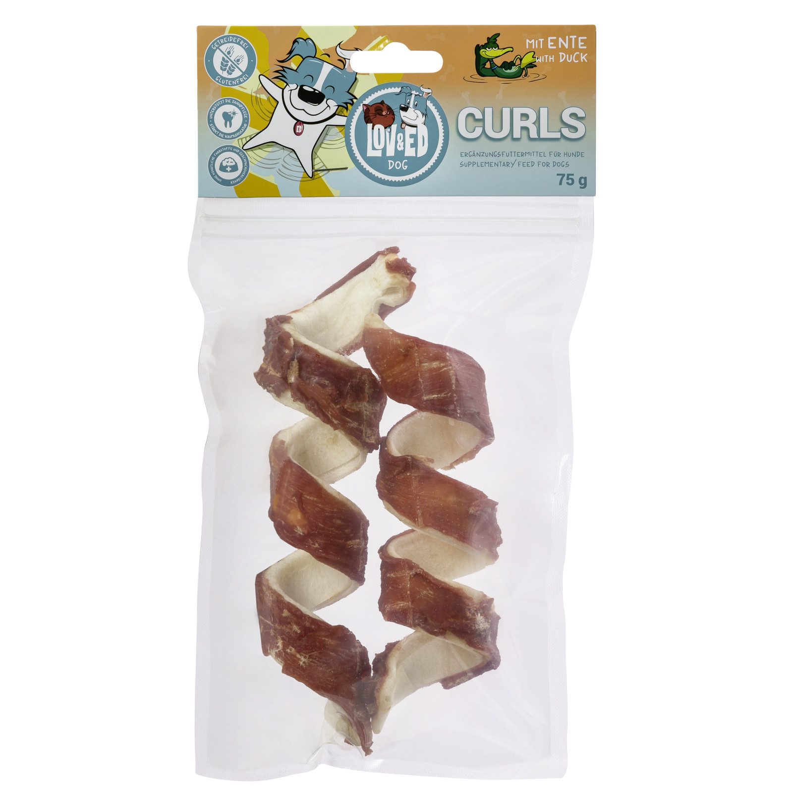 Lov&Ed Curls Ente, 2 Stück, 75g, Gedrehte Kauknochen für Hunde, 150g