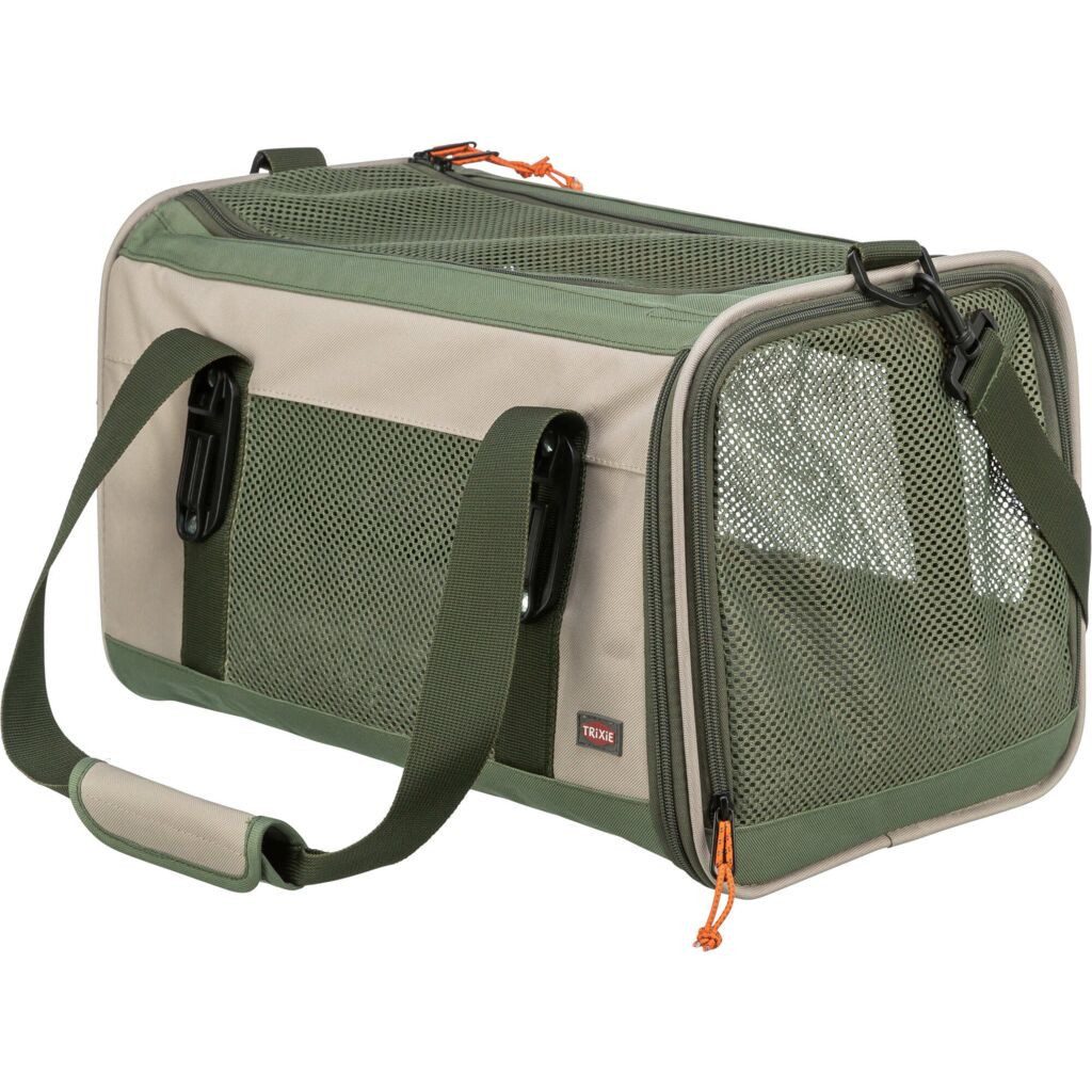 TRIXIE Tiertransporttasche Hundetransporttasche Marlon mit Netzeinsätzen - beige/olivgrün - 27 ×