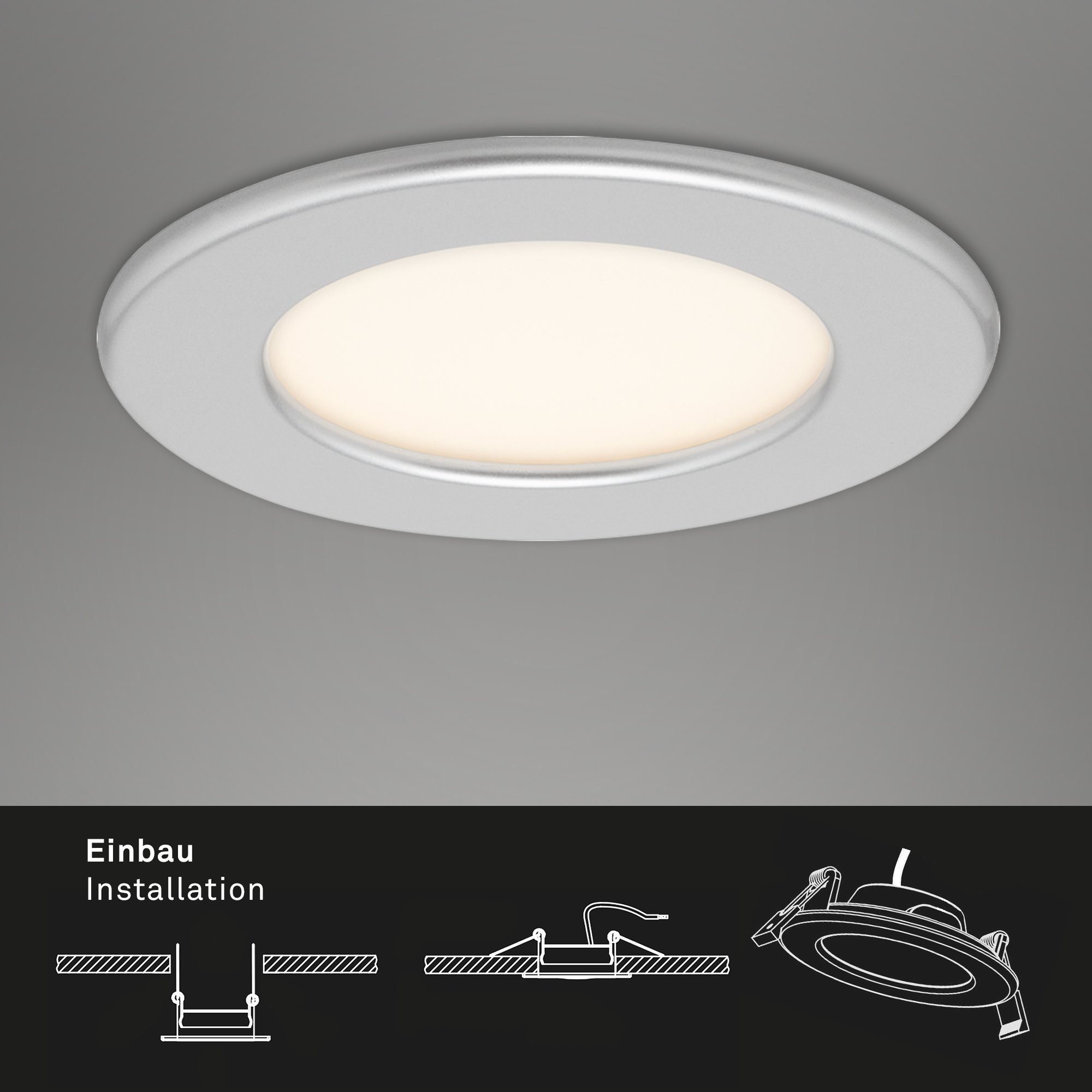 Briloner Leuchten LED LED Bad Einbauleuchte SET fest IP44 für 7053-034, Warmweiß, verbaut, Einbauleuchte ultraflach 3er