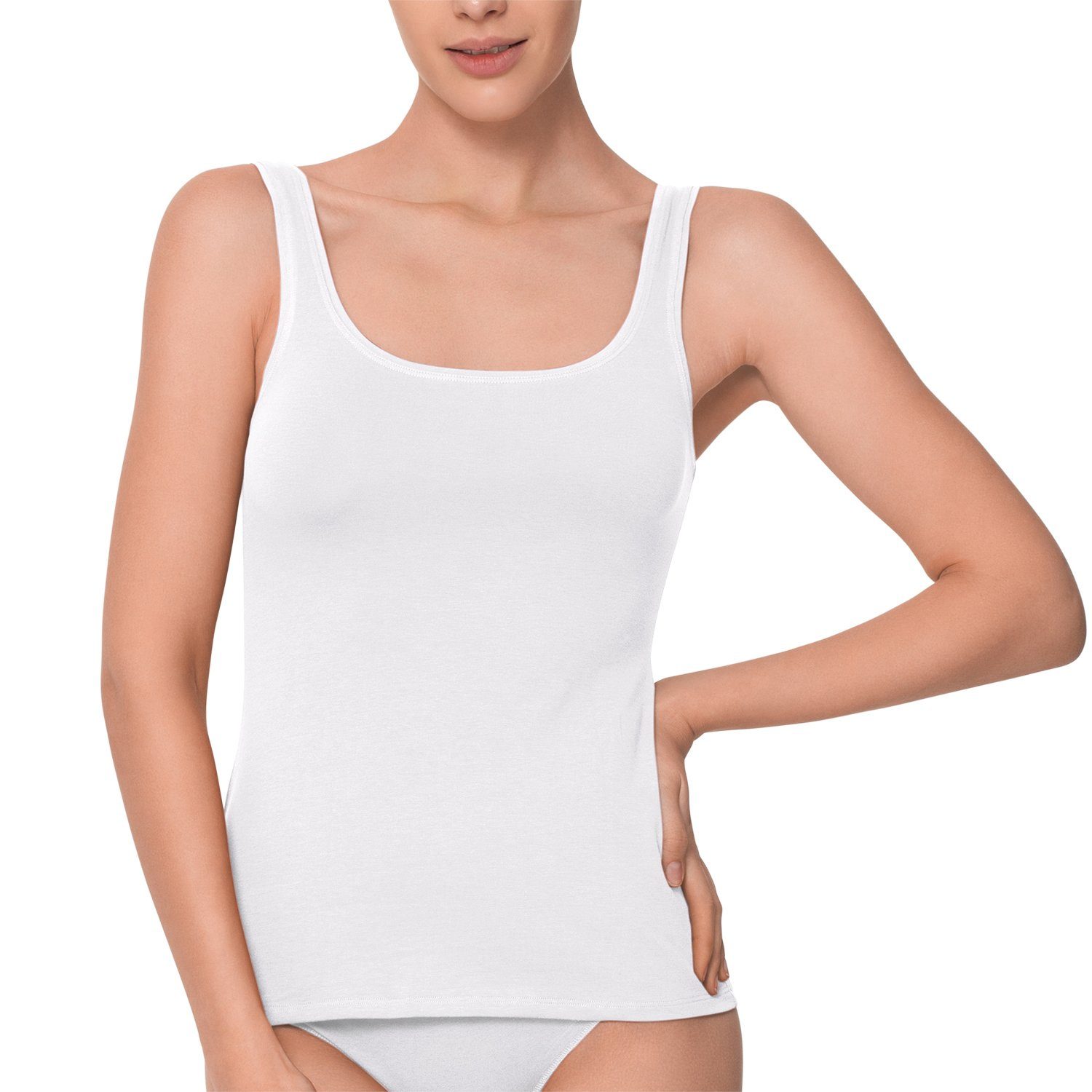Weiß Baumwolle Damen Achselhemd (1 celodoro Tanktop Unterhemd Basic aus Stück)