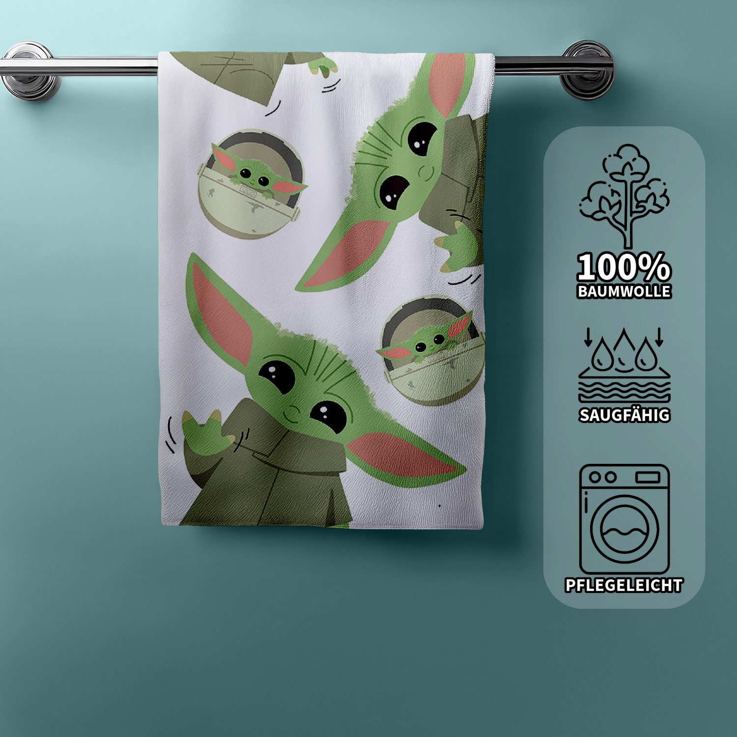 Jerry Fabrics Handtücher Star Wars Mandalorian Baby Yoda Duschtuch Badetuch 70 x 140 cm, (1 Duschtuch, 1-St), Langlebig