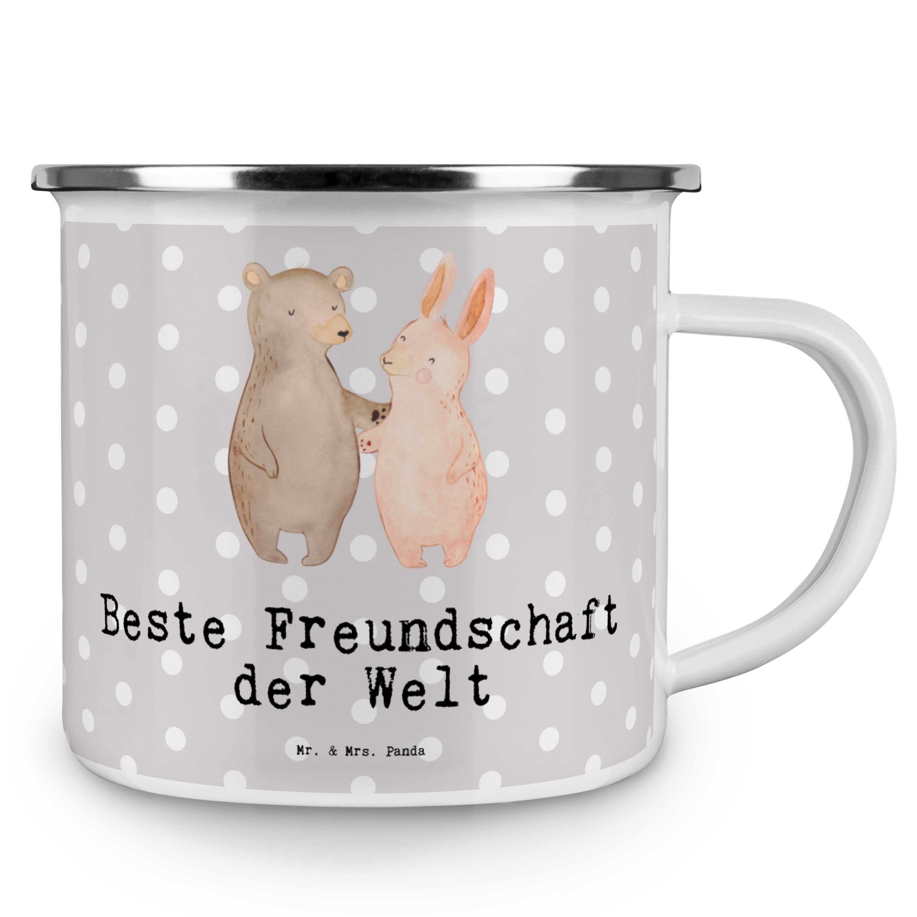 Grau Beste f, Panda Geschenk, - Mr. Becher Hase Mrs. Freundschaft Freunde Pastell Welt - Emaille & der