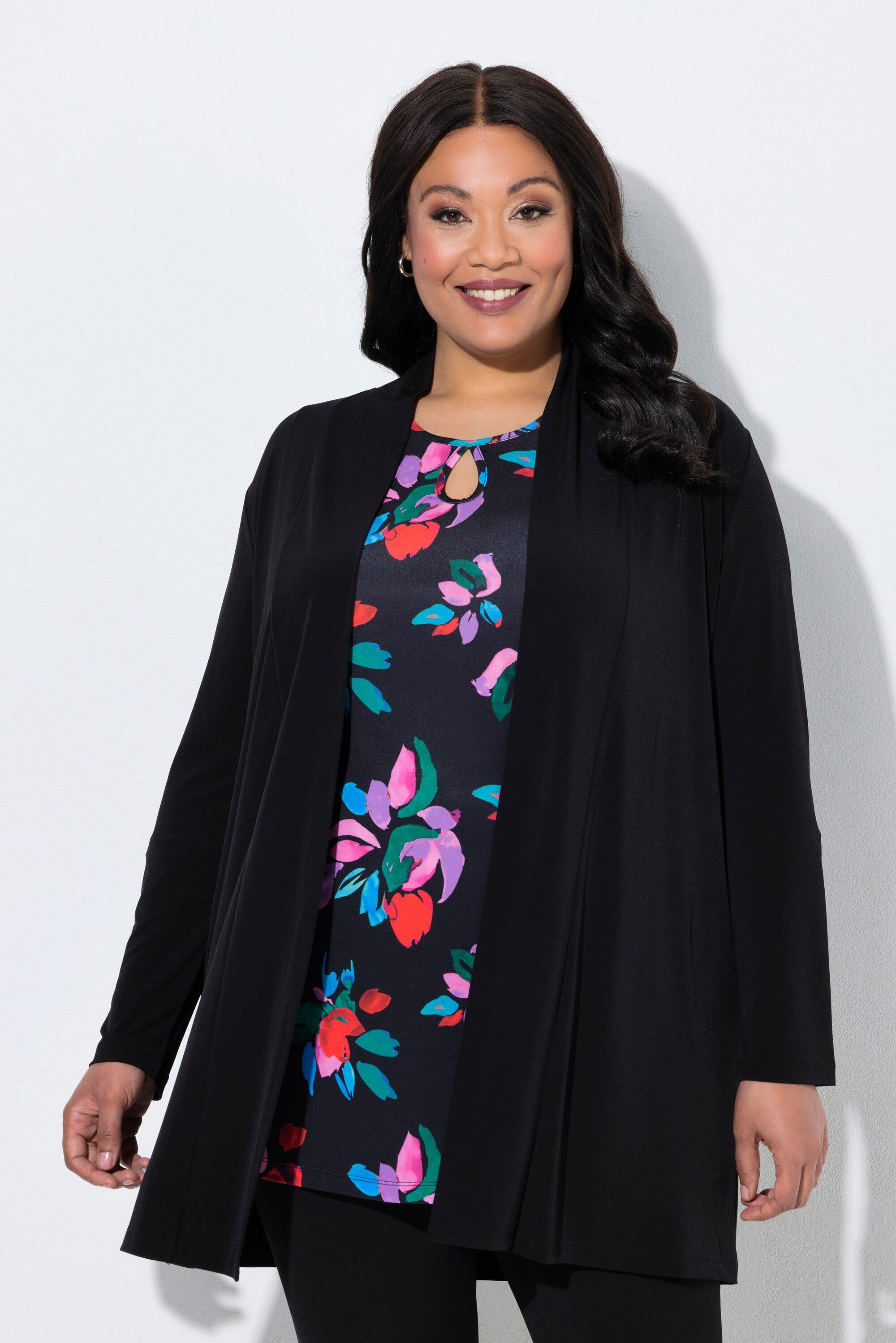 Ulla Popken Shirtjacke Jerseyjacke offene Form V-Ausschnitt