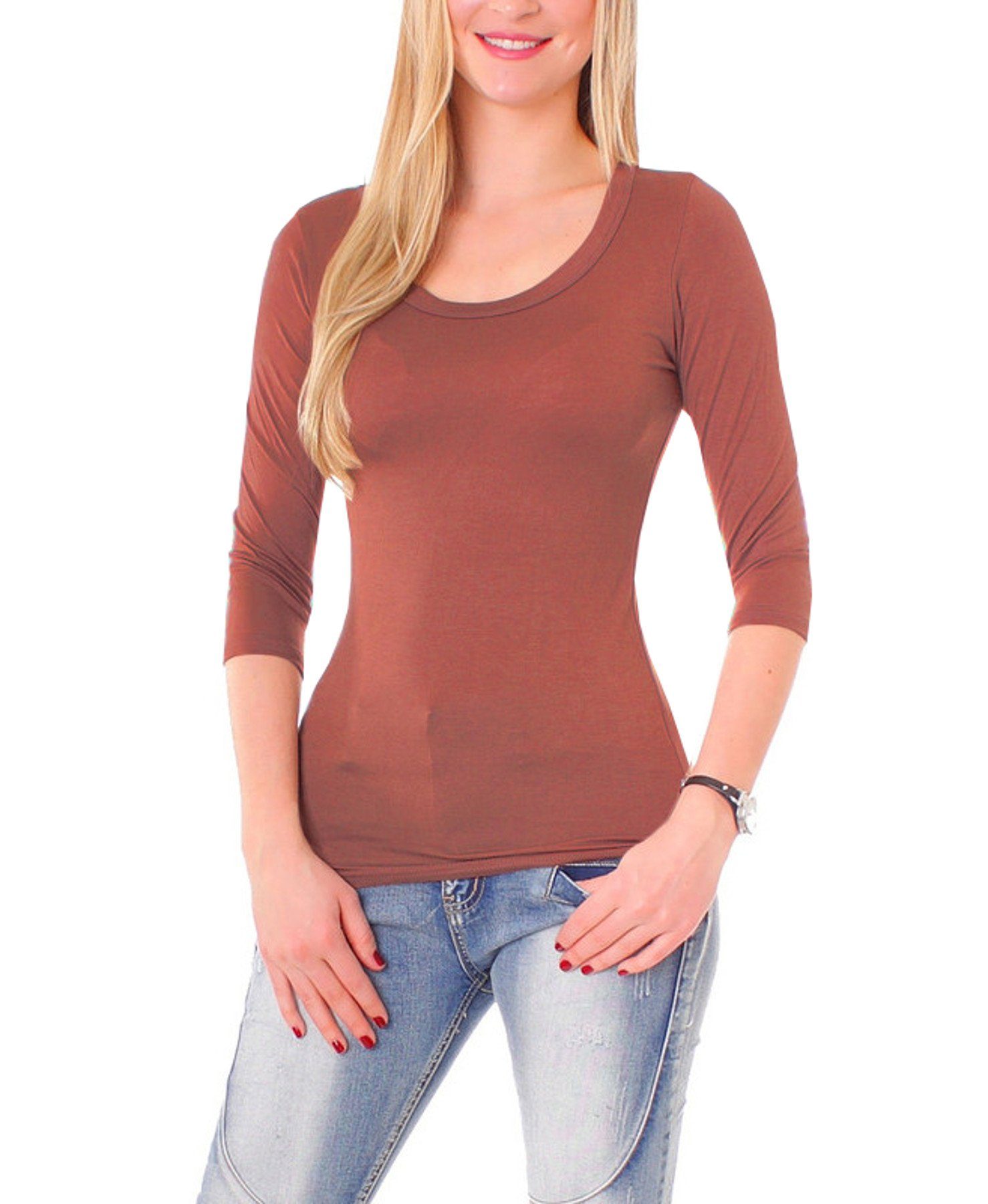 Muse Rundhalsshirt Basic T-Shirt Halbarm Skinny Fit 1073 terracotta