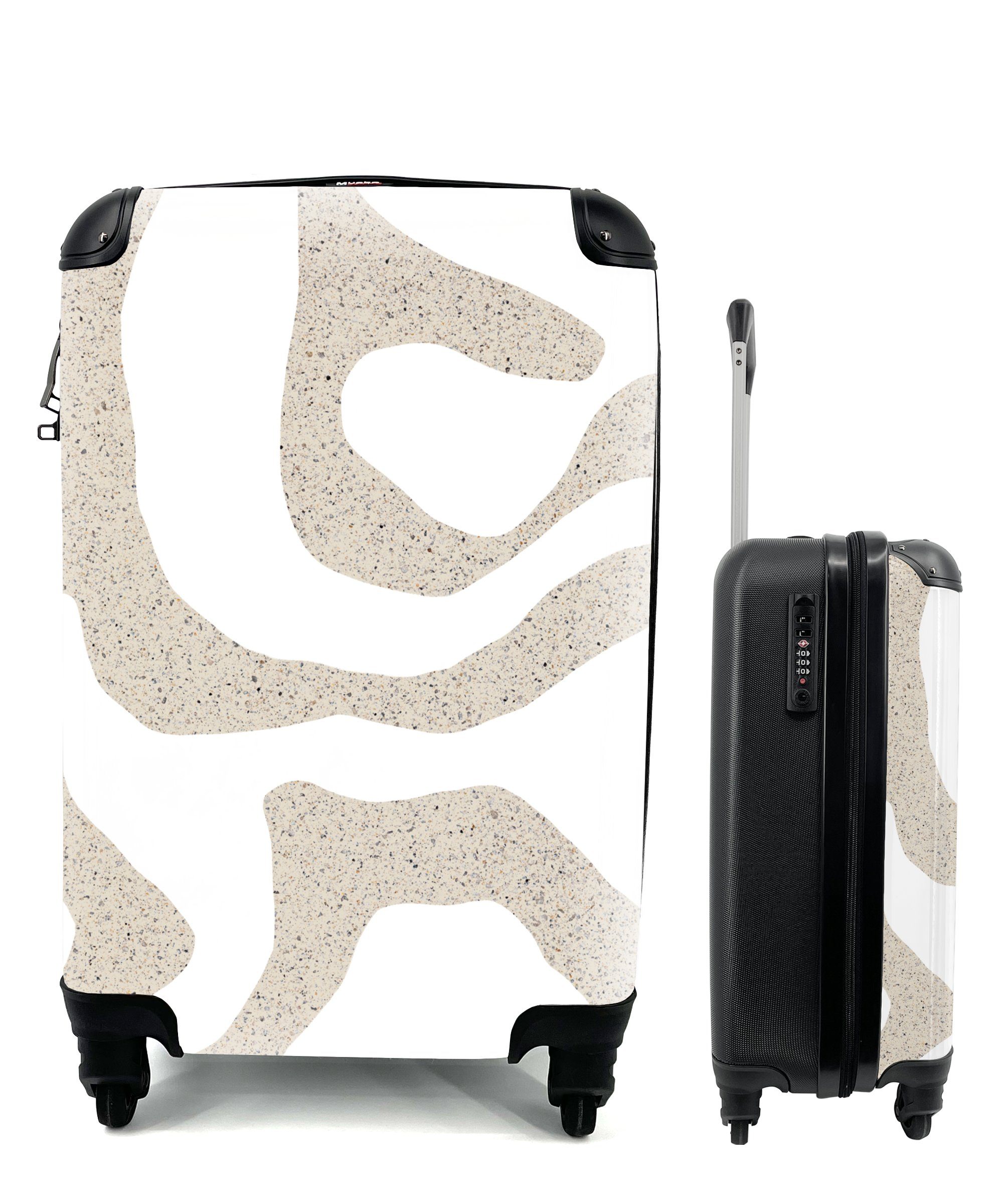 MuchoWow Handgepäckkoffer Abstrakt - Terrazzo - Design - Beige, 4 Rollen, Reisetasche mit rollen, Handgepäck für Ferien, Trolley, Reisekoffer