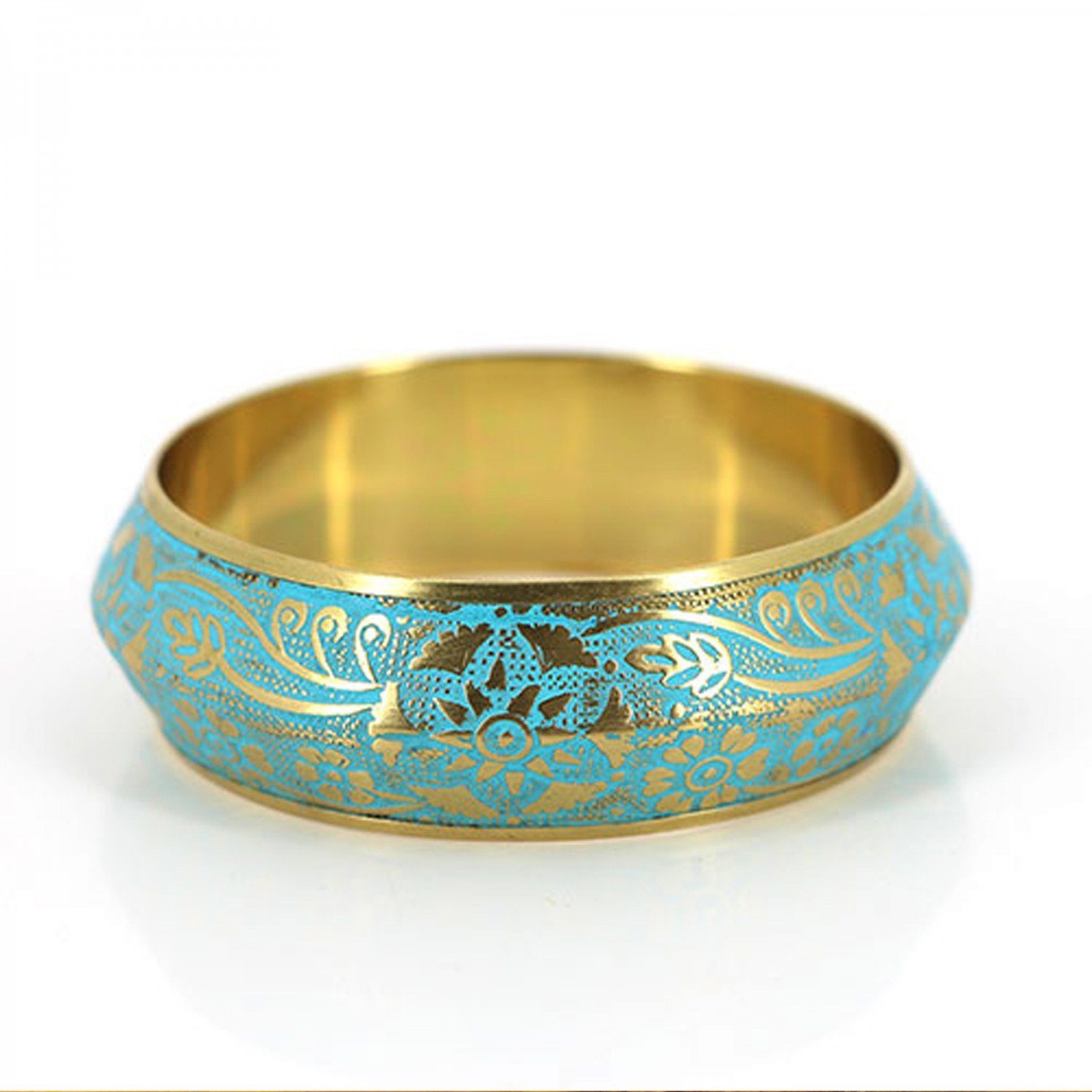 Armband Armreif türkis mit goldener Verzierung aus Messing