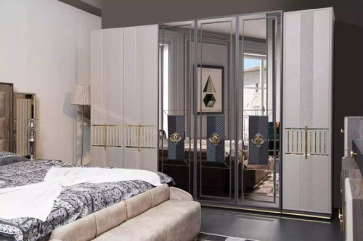 Luxus Einrichtung Drehtürenschrank mit Design Made Europa Spiegel (1-St., Moderner Kleiderschrank JVmoebel Kleiderschrank) in