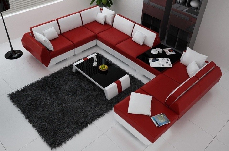 JVmoebel Ecksofa Polster Garnitur Sofas Couchen Sofa Couch Wohnlandschaft Ecksofa Rot/Weiß