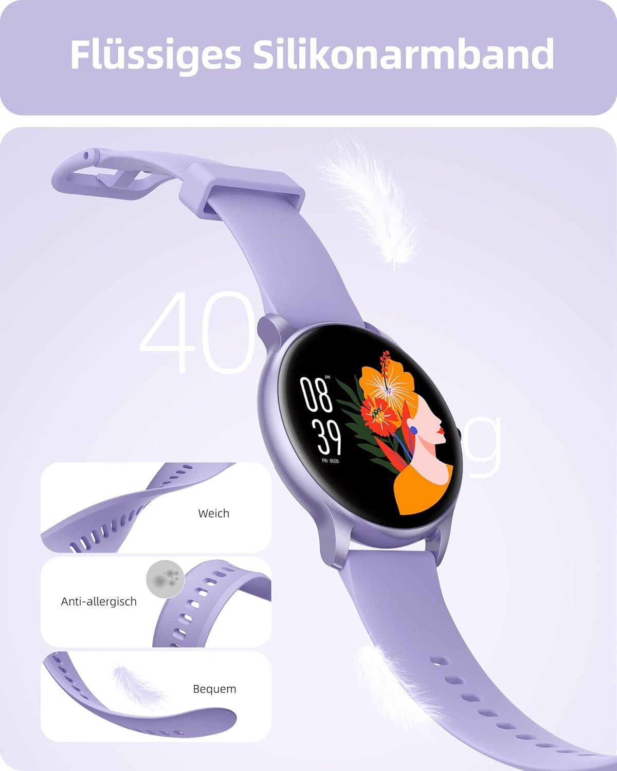 Parsonver Damen"s GPS Fitness Tracker; mit Herzfrequenz, SpO2 & Schlafmonitor Smartwatch (3,3 cm/1,32 Zoll, Android/iOS), IP68 Wasserdichtes Fitnessarmband mit über 100 Sportmodi & Bluetooth