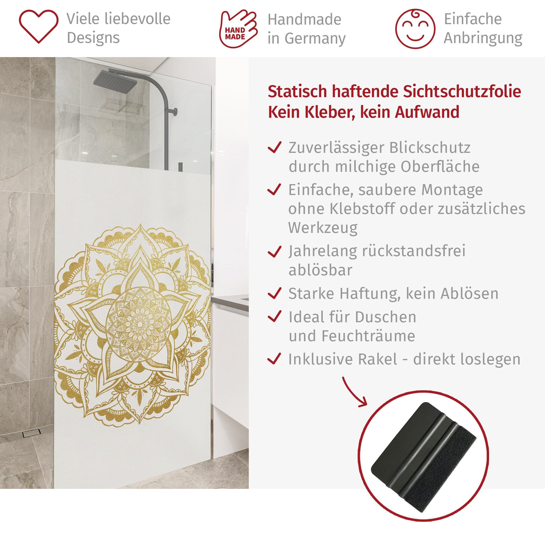 Bilderdepot24 Fensterfolie Dusche blickdicht statisch haftend Mandala Ornament Design Weiß, blickdicht, Statisch haftend, blickdicht, wasserfest, wiederverwendbar, ablösbar
