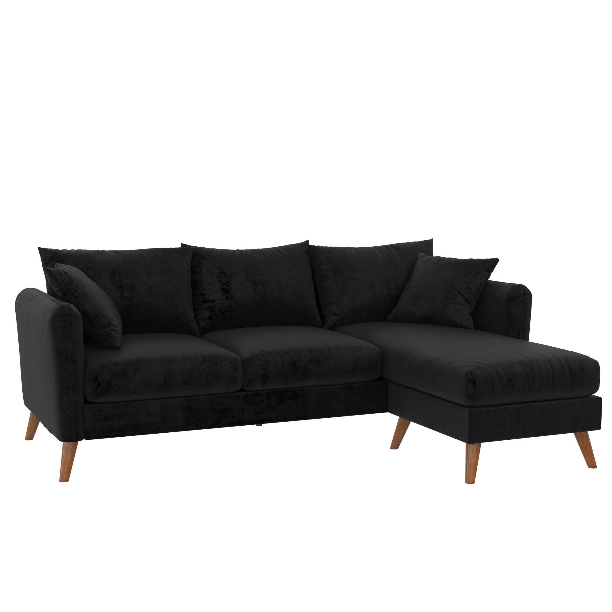 loft24 Ecksofa Magnolia, Sofa mit Armlehnen, Bezug in Samtoptik, Länge 212 cm