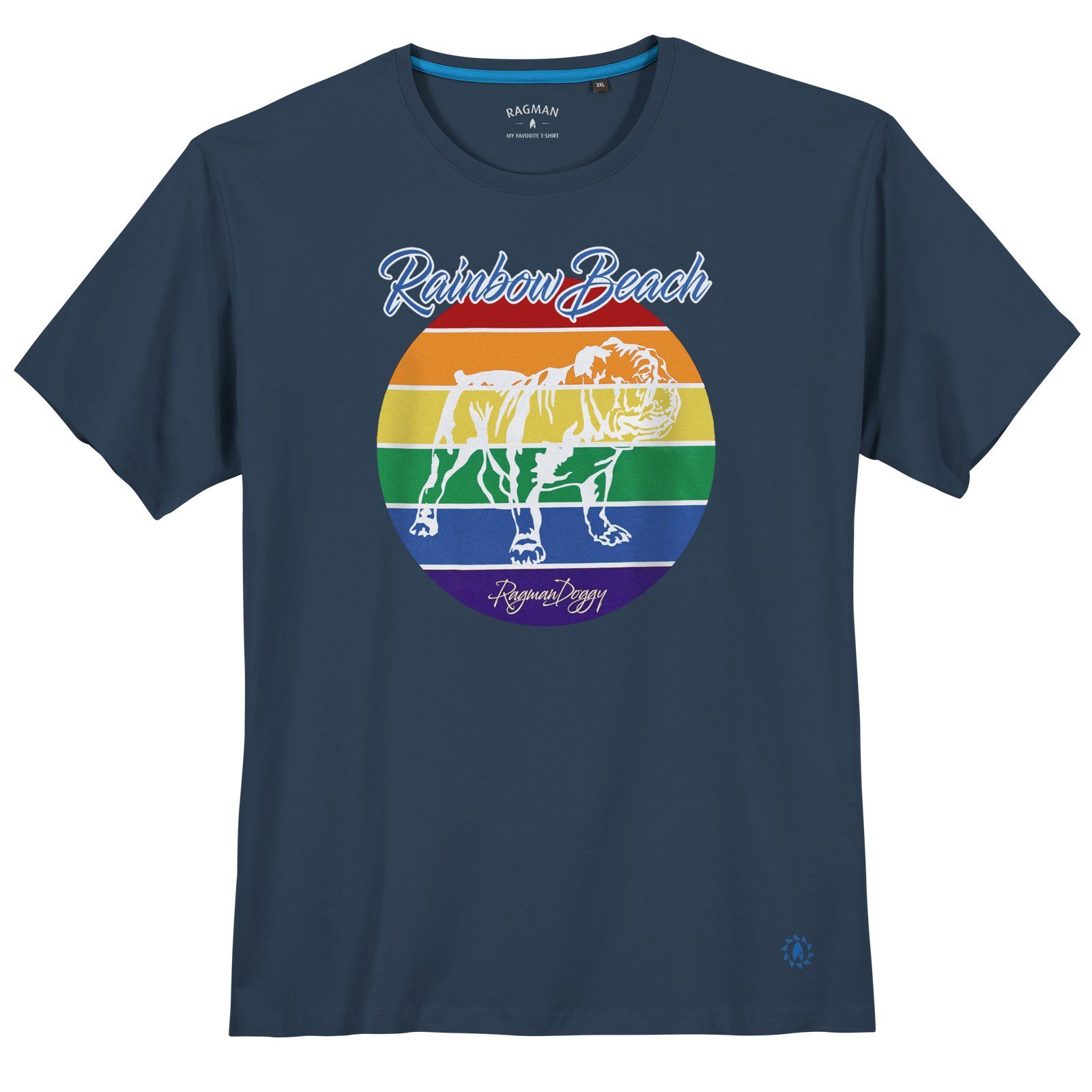 RAGMAN Rundhalsshirt Große Größen Herren T-Shirt nachtblau Print Rainbow Beach Ragman