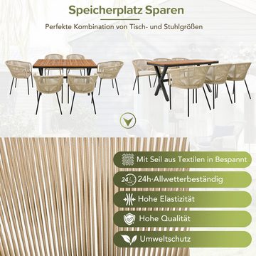 REDOM Garten-Essgruppe Garten-Lounge-Set, (7-tlg., mit 6 Sessel und 1 Tisch, Fußpolstern,sechs Sitzkissen), aus Seil,abnehmbar und waschbar