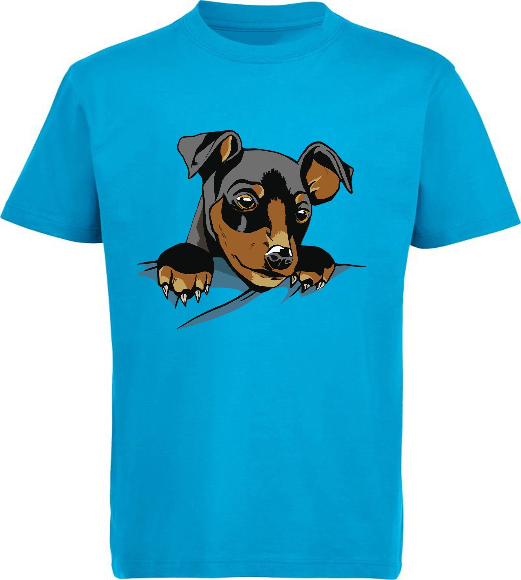 Kinder Hunde blau Aufdruck, Welpe - Print-Shirt bedrucktes Süßer T-Shirt MyDesign24 i227 Baumwollshirt mit aqua