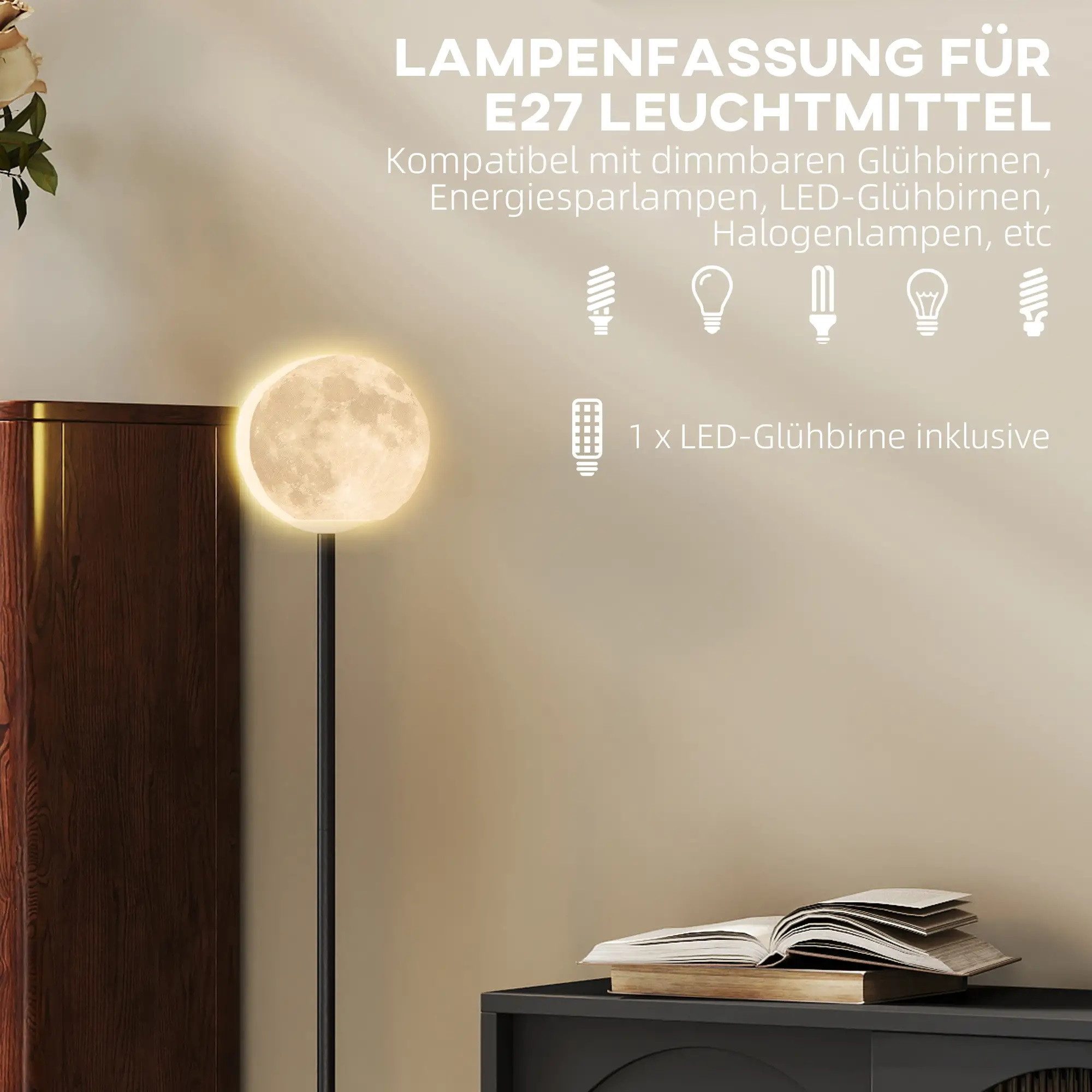 DOPWii Stehlampe 3D Mond Stehlampe mit LED E27, 3 Farbtemperaturen, Fußscha günstig online kaufen