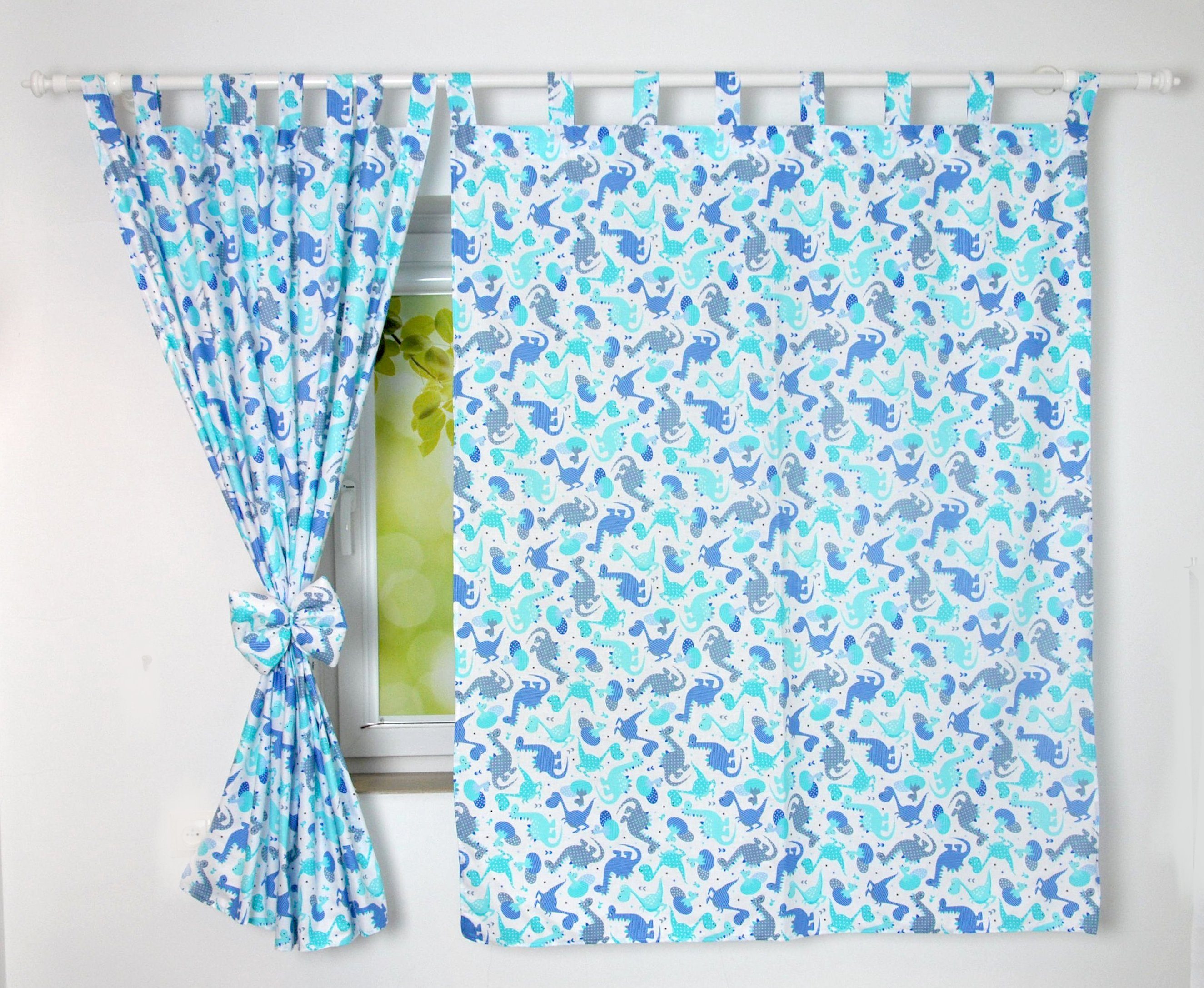 BabyLux Vorhang Kinderzimmer VORHÄNGE mit Schlaufen Kinder Baby Gardinen 2 x 160x120cm, 100. Dino Blau