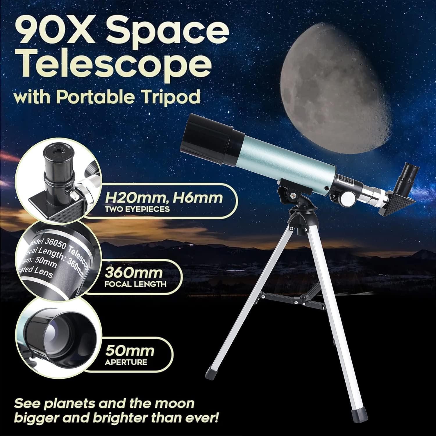LuxusKollektion Linsenteleskop Kinder Teleskop 360/50mm Astronomisches Refraktor Fernrohr, Geschenke