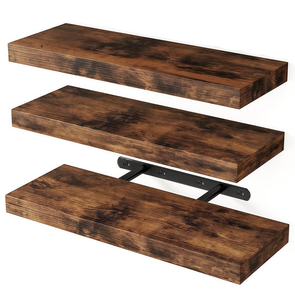 PFCTART Wandregal Wandregal 3er Set 40 cm Vintagebraun aus MDF & Stahl, Set 3-tlg., Schweberegal belastbar bis 10 kg – modern & platzsparend