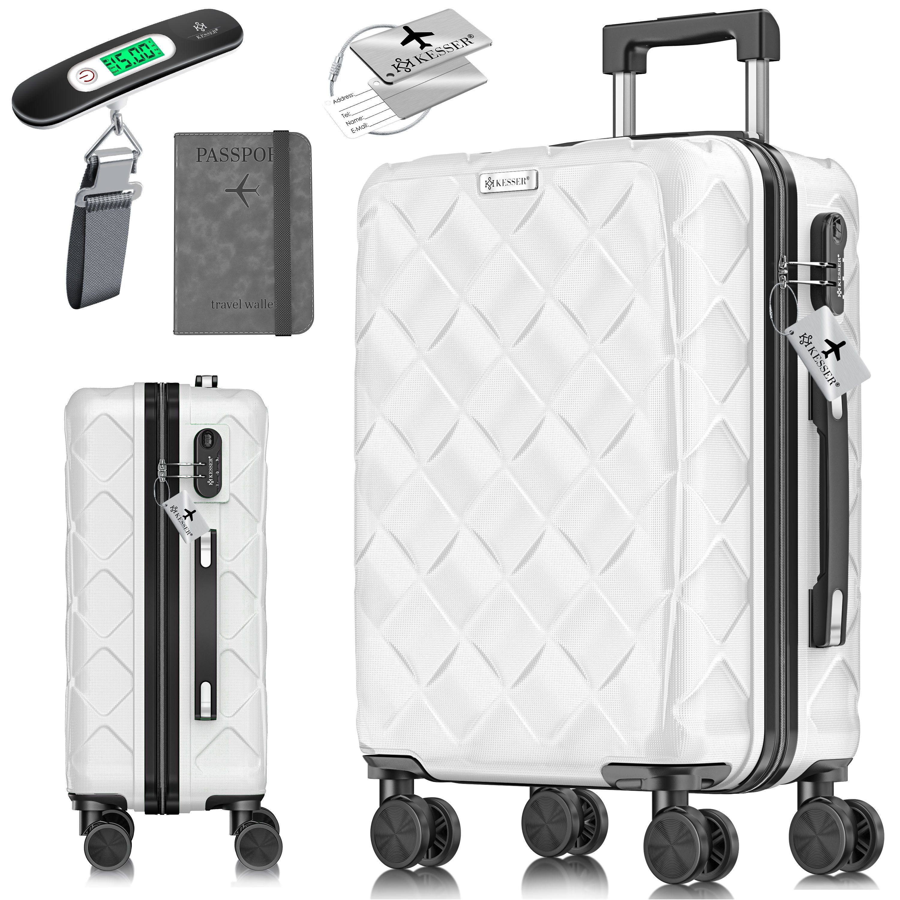 KESSER Hartschalen-Trolley Reisekoffer, 4 Rollen, ABS Hartschalenkoffer mit Zahlenschloss Kofferwaage & Reisebrieftasche