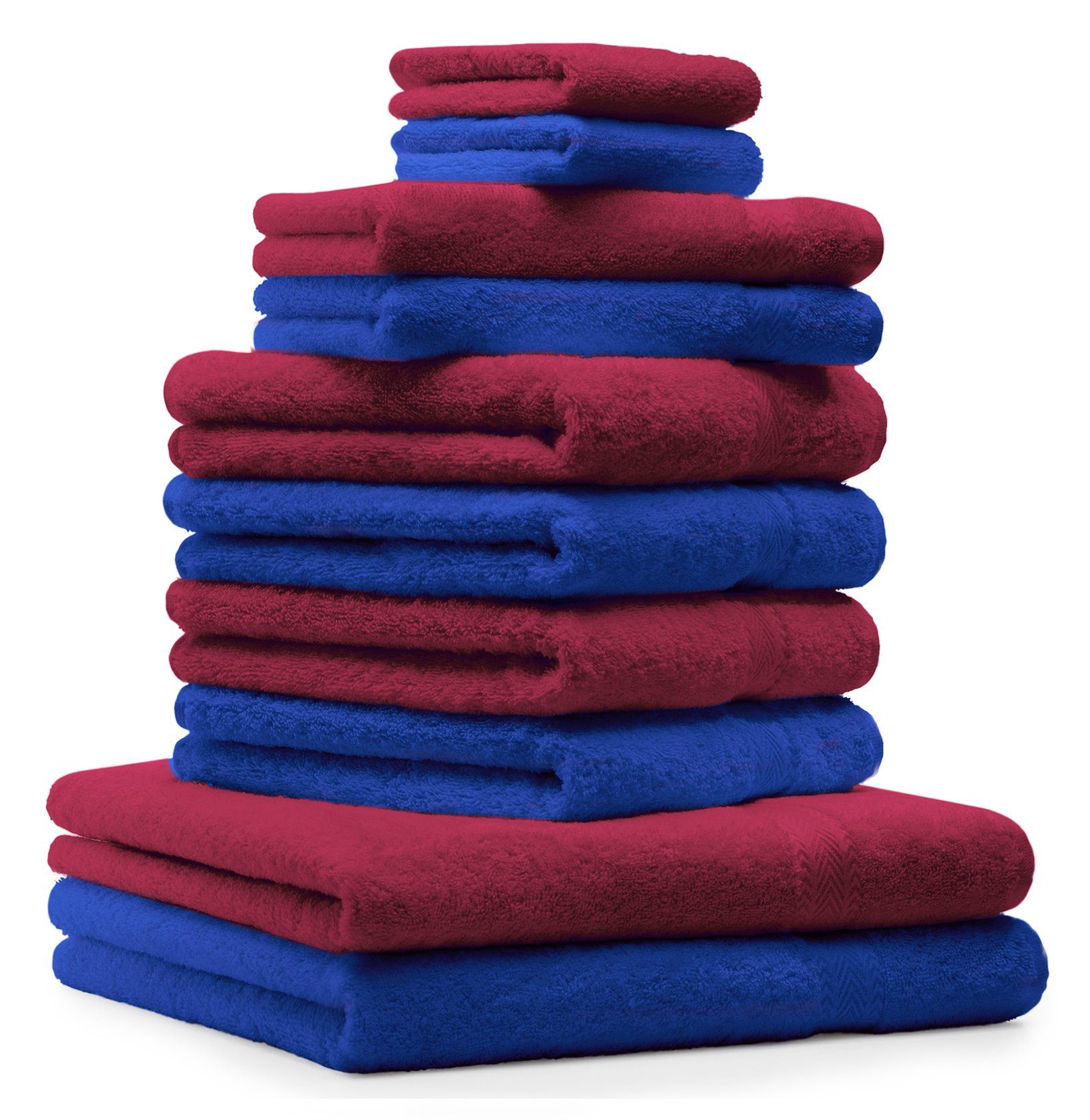 Betz Handtuch Set 10-TLG. Handtuch-Set Premium 100% Baumwolle 2 Duschtücher 4 Handtücher 2 Gästetücher 2 Waschhandschuhe Farbe Royal Blau & Dunkel Rot, 100% Baumwolle, (10-tlg)