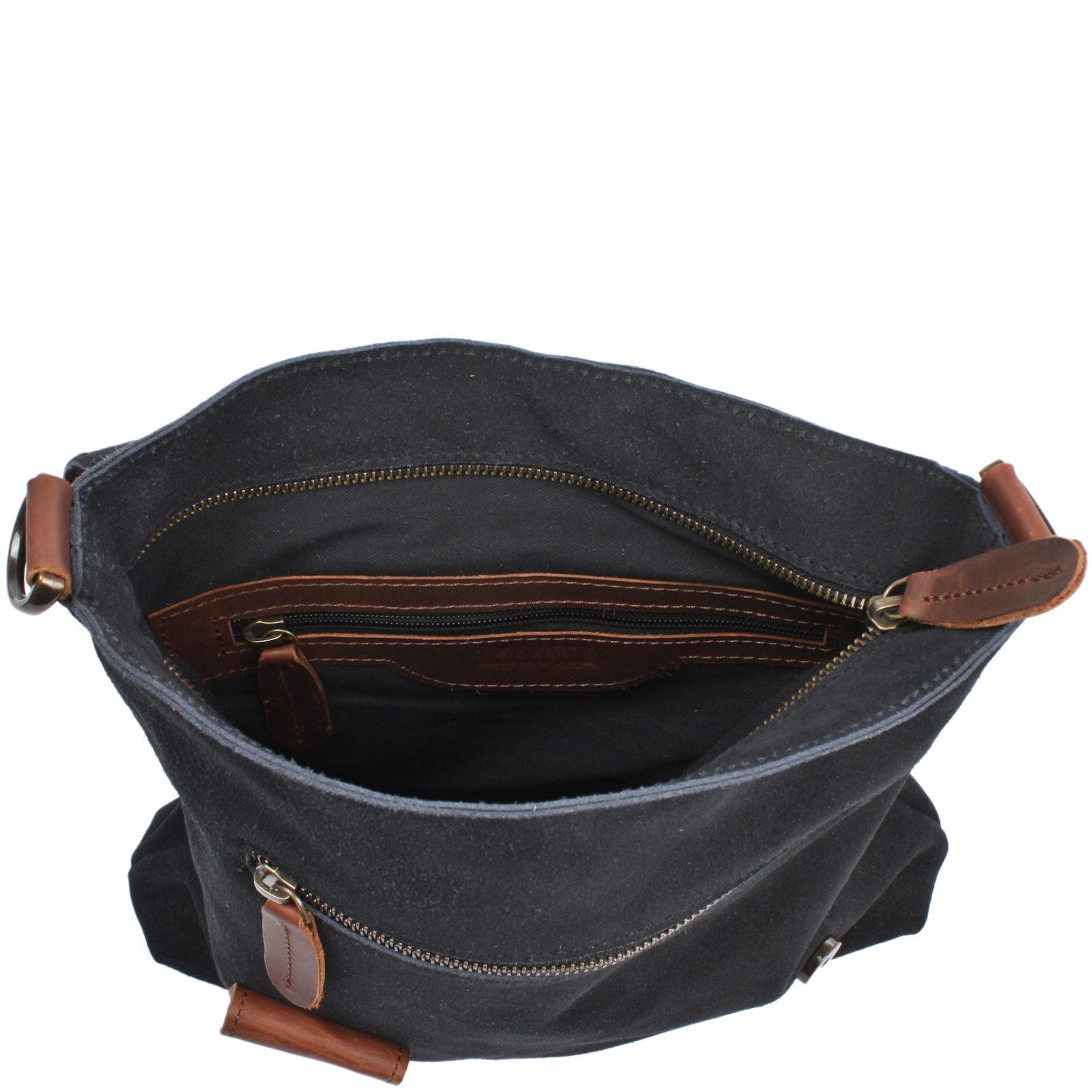 LECONI Umhängetasche Handtasche Ledertasche Damen Schultertasche Echt Wild-Leder LE3027, Überschlag & Reißverschluss – viele Fächer & Farben – 29 × 29 × 6 cm – Bild 5 von 5