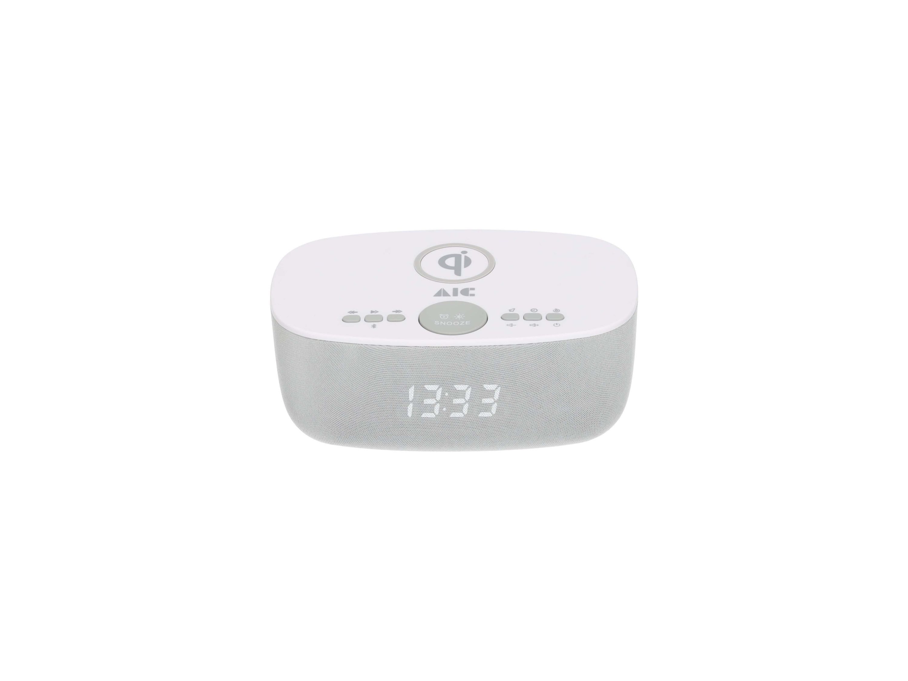 AIC AIC 28 BT weiß Radio (Radiowecker Designer Uhrenradio USB Bluetooth Induktives Laden)