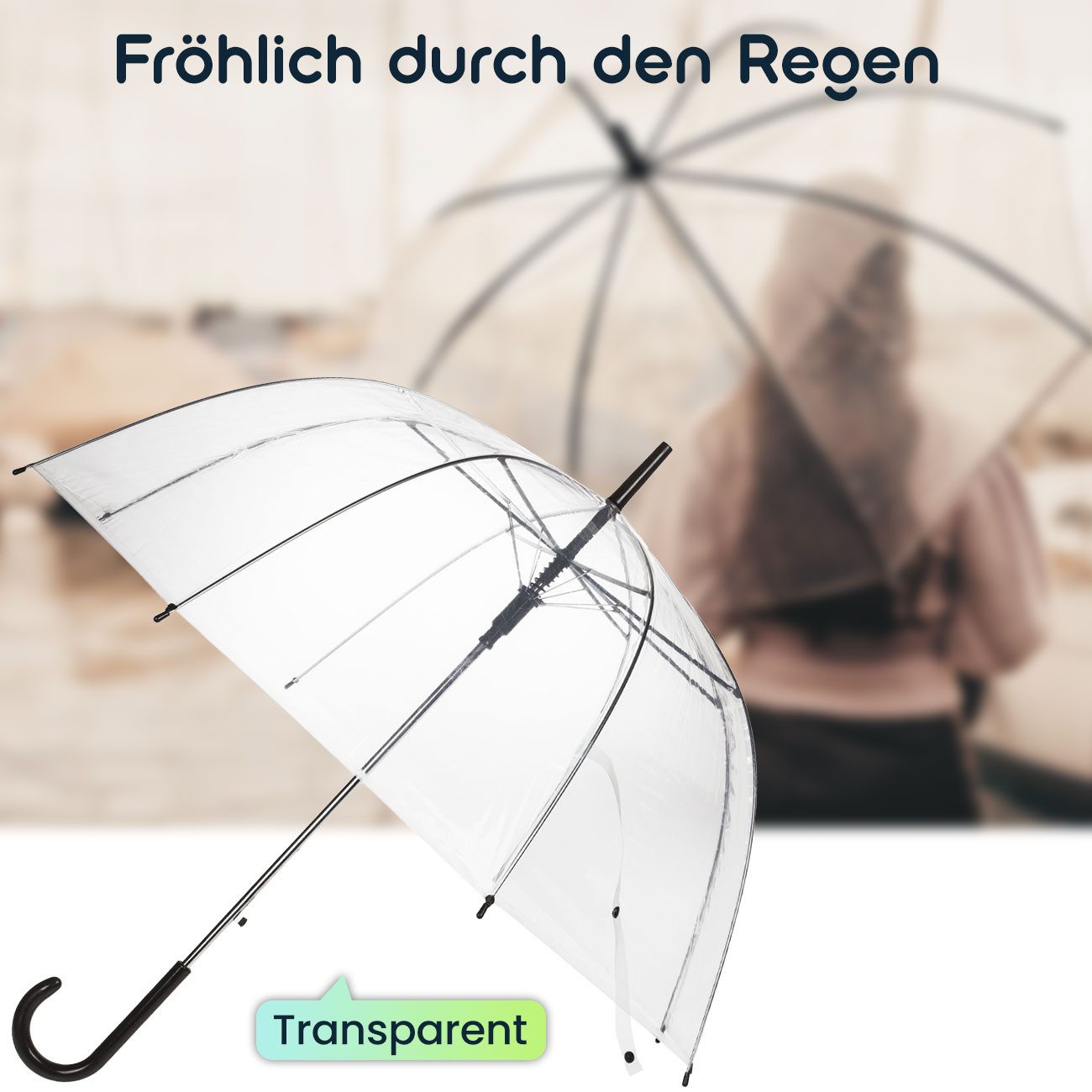 Out of the Blue Stockregenschirm Transparentes Kuppel-Regenschirm Automatik Ø 85cm 1er/2er/4er-Set, Glocken-Regenschirm windfest/transparent/Automatiköffnung
