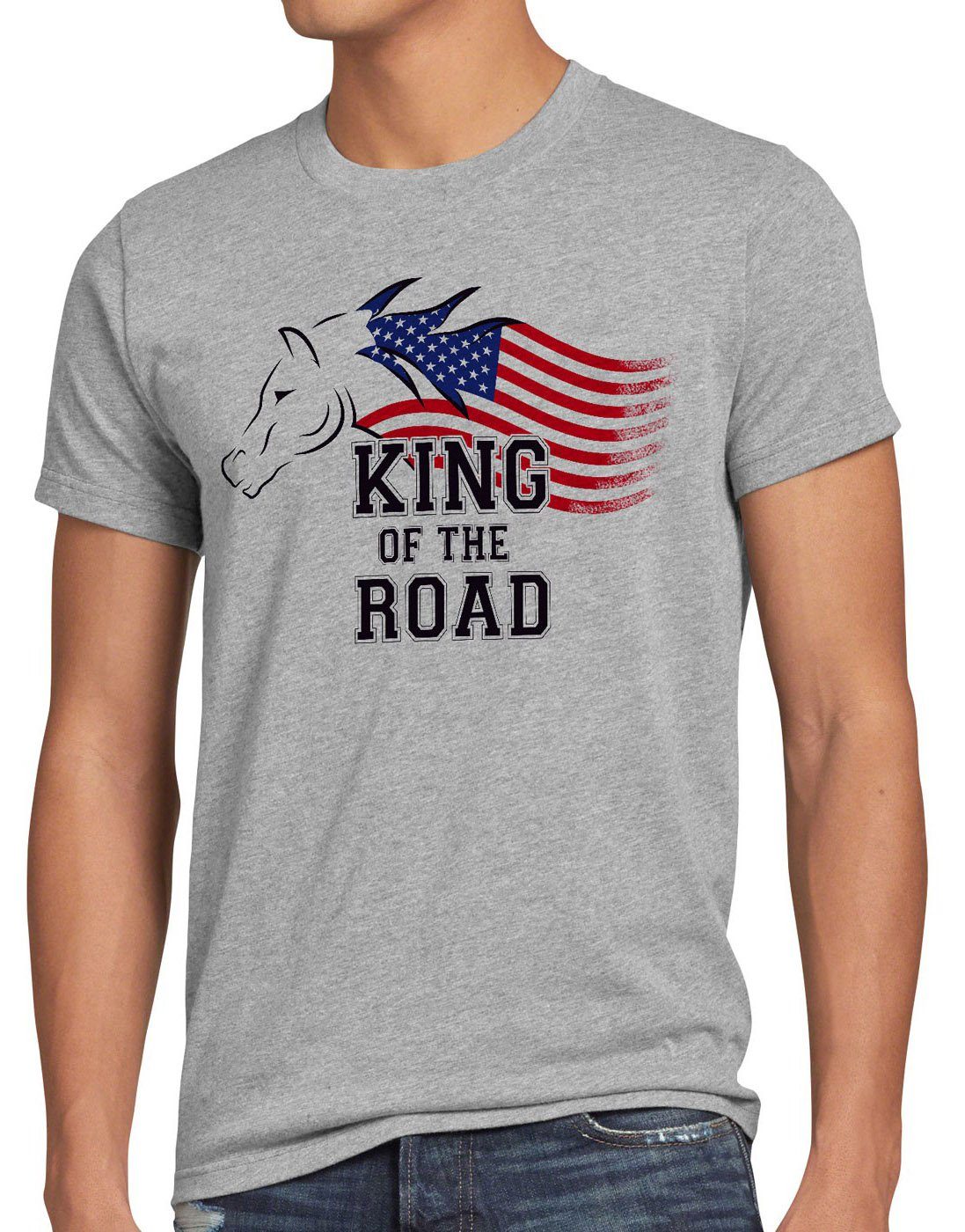 style3 Print-Shirt Herren T-Shirt King of the Road Amerika America Muscle Car motor tuning auto usa grau meliert