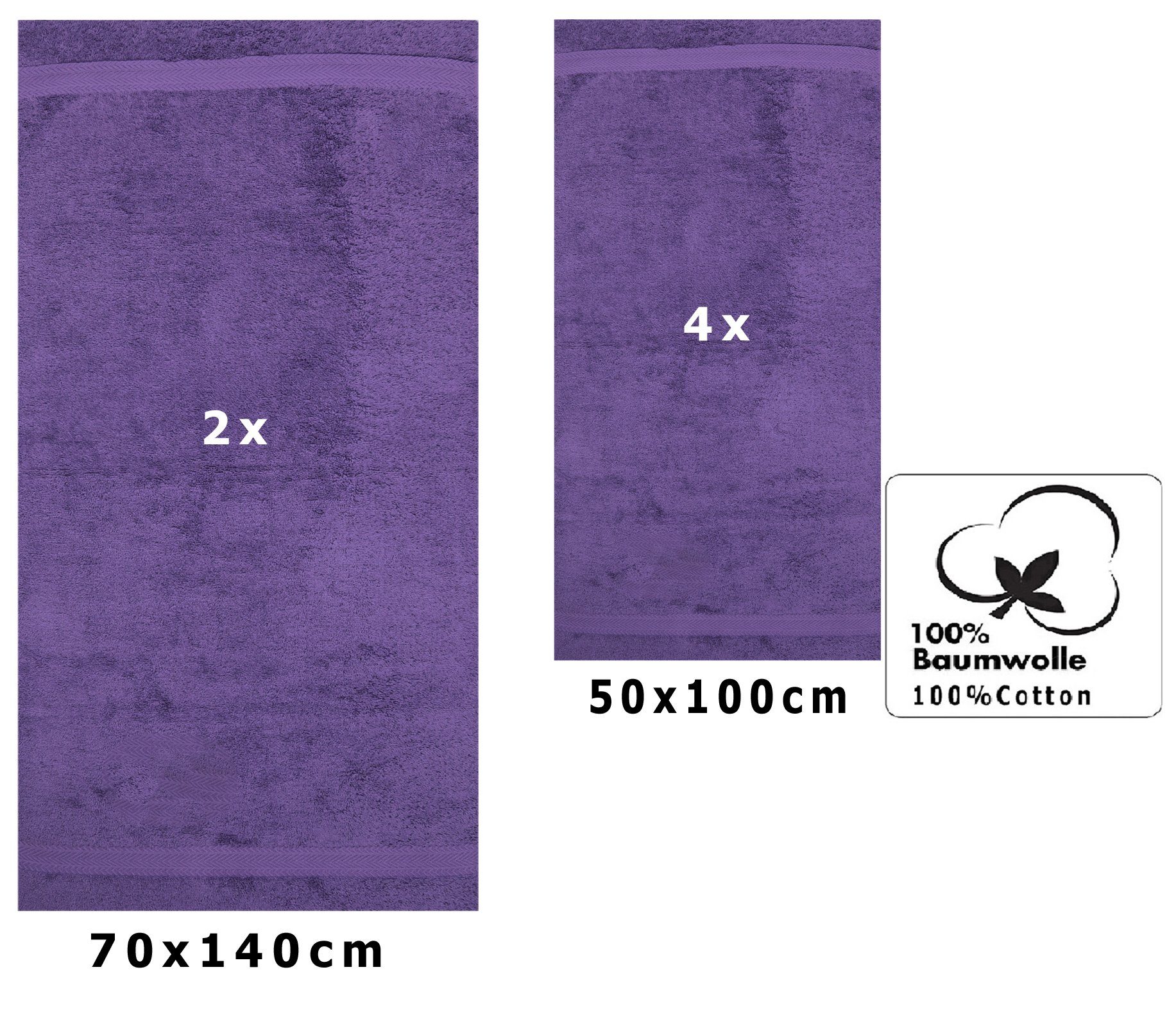 Betz Handtuch Set 6-TLG. Handtuch-Set 100% Baumwolle, Premium Duschtücher Baumwolle 100% 50x100 cm lila cm, 4 (6-tlg) Handtücher Stück Stück 2 70x140
