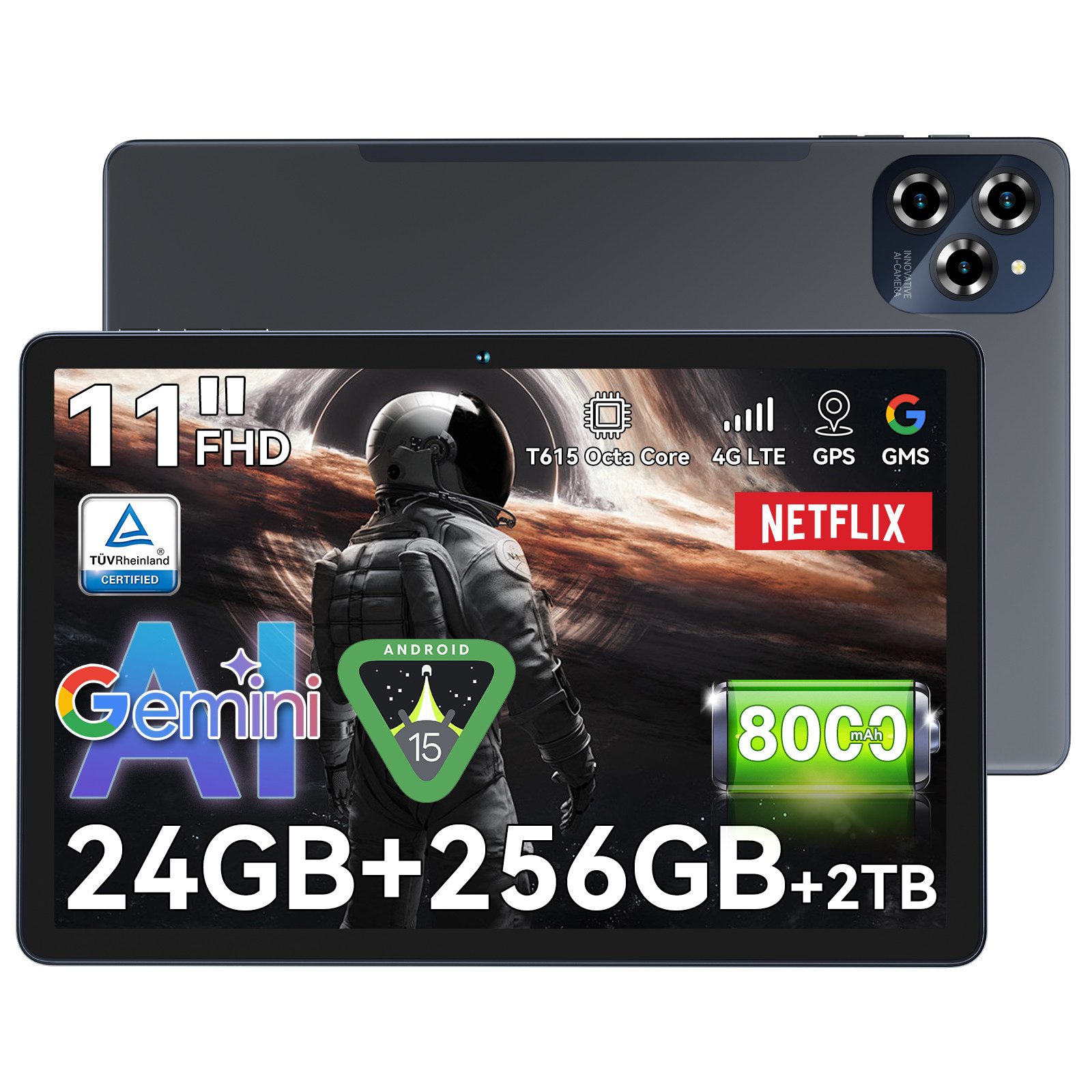 BESTTAB 90AI Tablet (256 GB, 4G LTE, FHD Display, 8000 mAh Akku, Al Magic, Android 15)