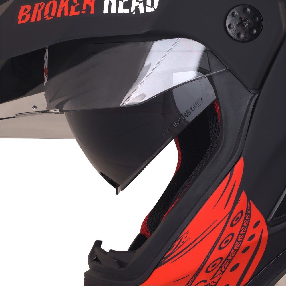Broken Head Motorradhelm Street Rebel rot (mit klarem und rot verspiegeltem Visier), inklusive 2 Visieren, mit Sonnenblende