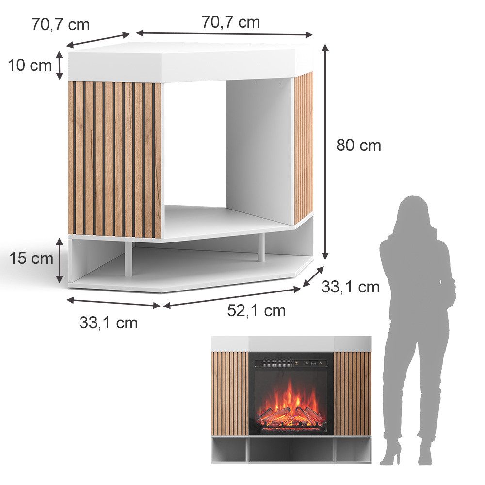Vicco Kaminumbauschrank Lynea, Weiß, 100 cm mit realistischem Flammeneffekt und Heizung 1800W (1-St)