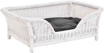 Krines Home Hundekorb Großer Rattan Hundekorb geflochten Hundebett Hund hoch mit Kissen, Rattan Korb, Hundecouch