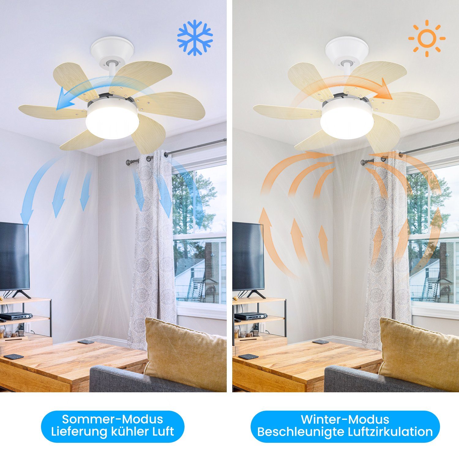 Nettlife Deckenventilator Leise Weiß 75cm 6 Flügel Deckenleuchte Timer Sommer/Winter Modus, Wohnzimmer Schlafzimmer Küche Esszimmer Kinderzimmer Arbeitszimmer