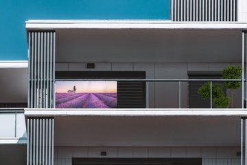 MuchoWow Balkonsichtschutz Lavendel - Sonnenuntergang - Lila - Blumen (1-St) Balkonbanner, Sichtschutz für den Balkon, Robustes und wetterfest