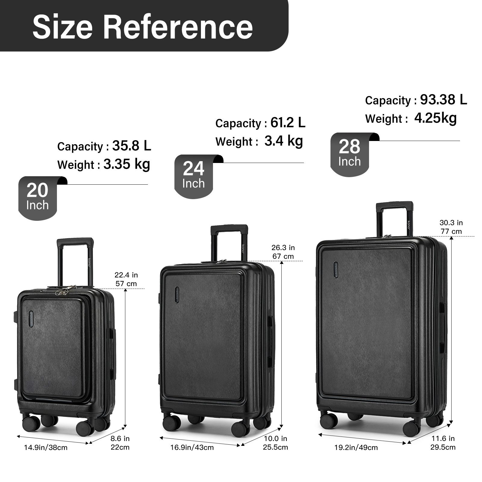KONO Business-Koffer Kabinengepäck-Trolley aus Hartschalenmaterial (ABS+PC) günstig online kaufen