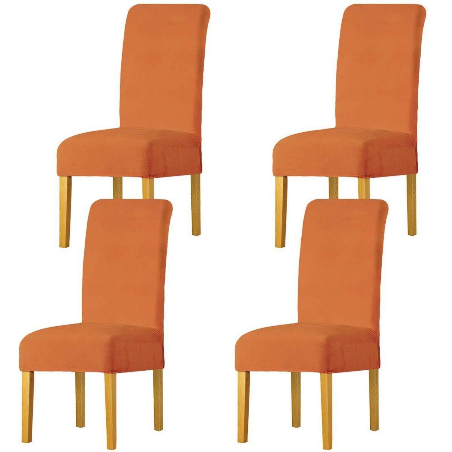 LuxusKollektion Stuhlbezug Stuhlbezüge Stretch Gummiband Velvet Restaurant Hotel Orange 4 Pack(M)