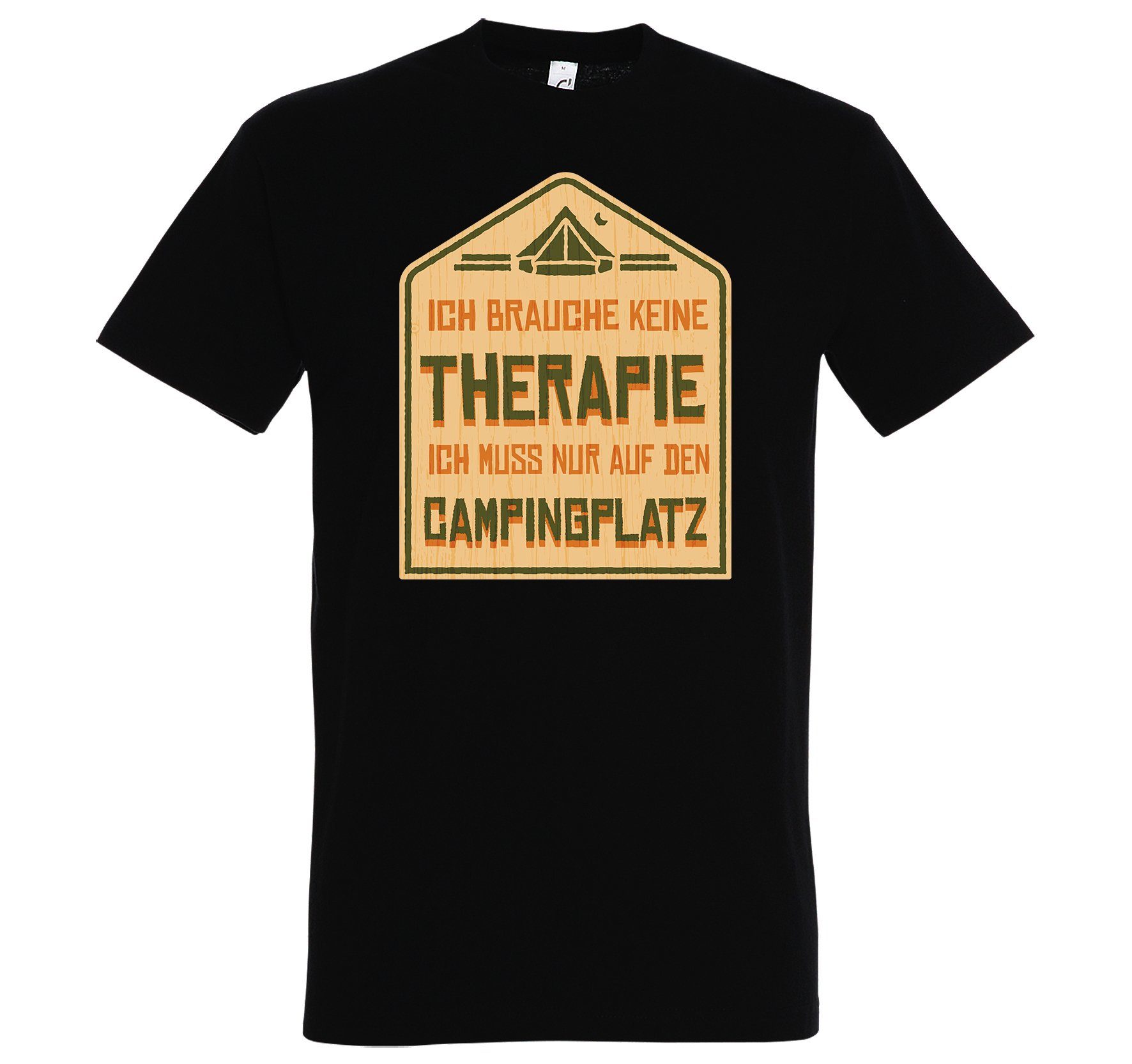 Youth T-Shirt lustigem Designz Auf Campingplatz Schwarz Herren Ich mit Camping Frontprint Den Muss Shirt