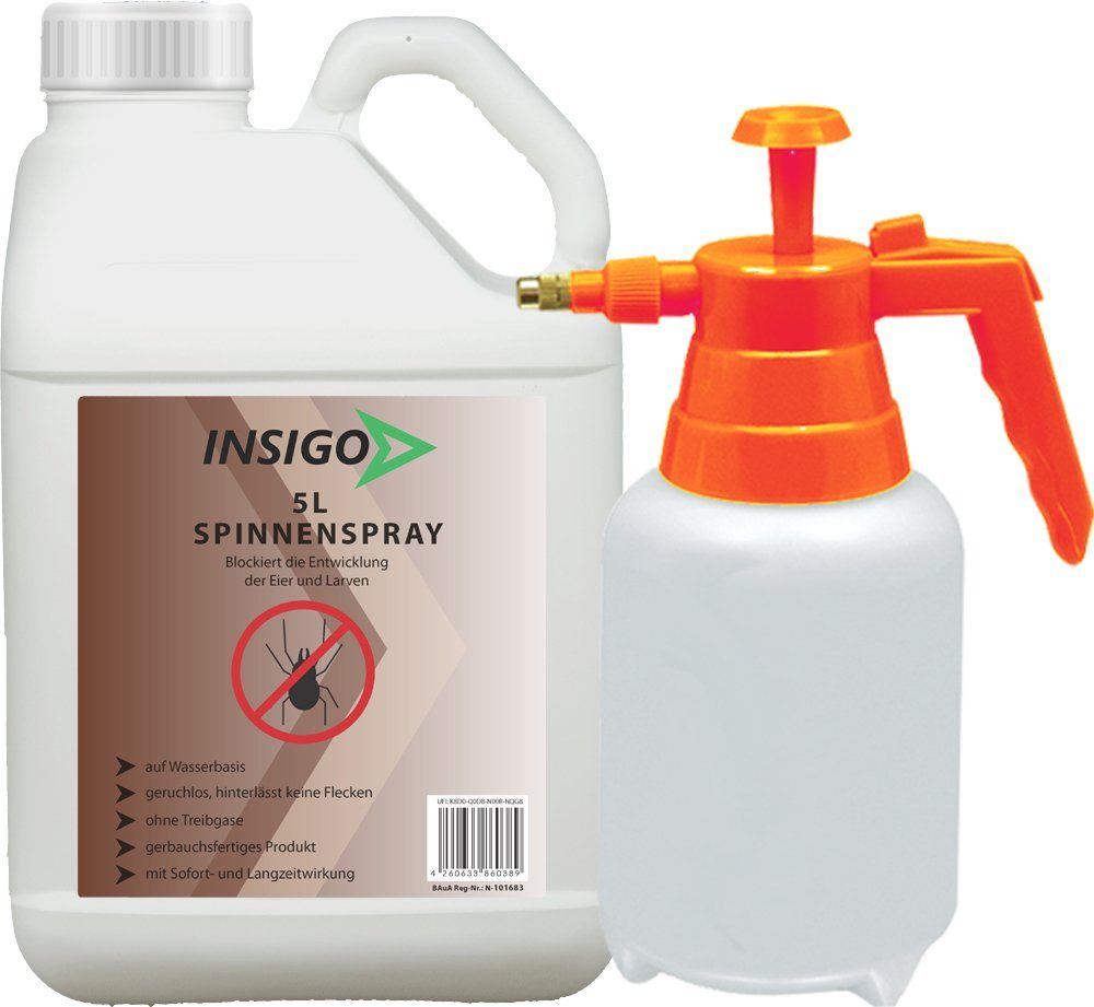 / Hochwirksam l, 5 mit ätzt brennt nicht, INSIGO Spinnen-Spray Spinnen, gegen auf Langzeitwirkung Insektenspray geruchsarm, Wasserbasis,