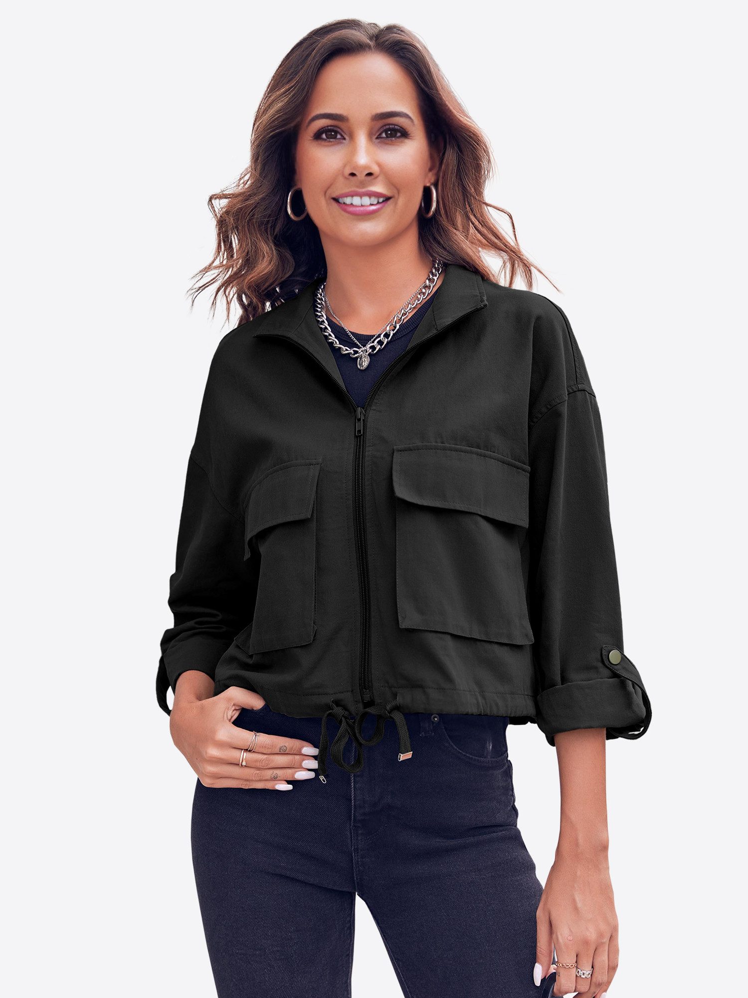 Imily Bela Kurzjacke Lässige Militärjacke mit Reißverschluss (Packung, 1-St günstig online kaufen