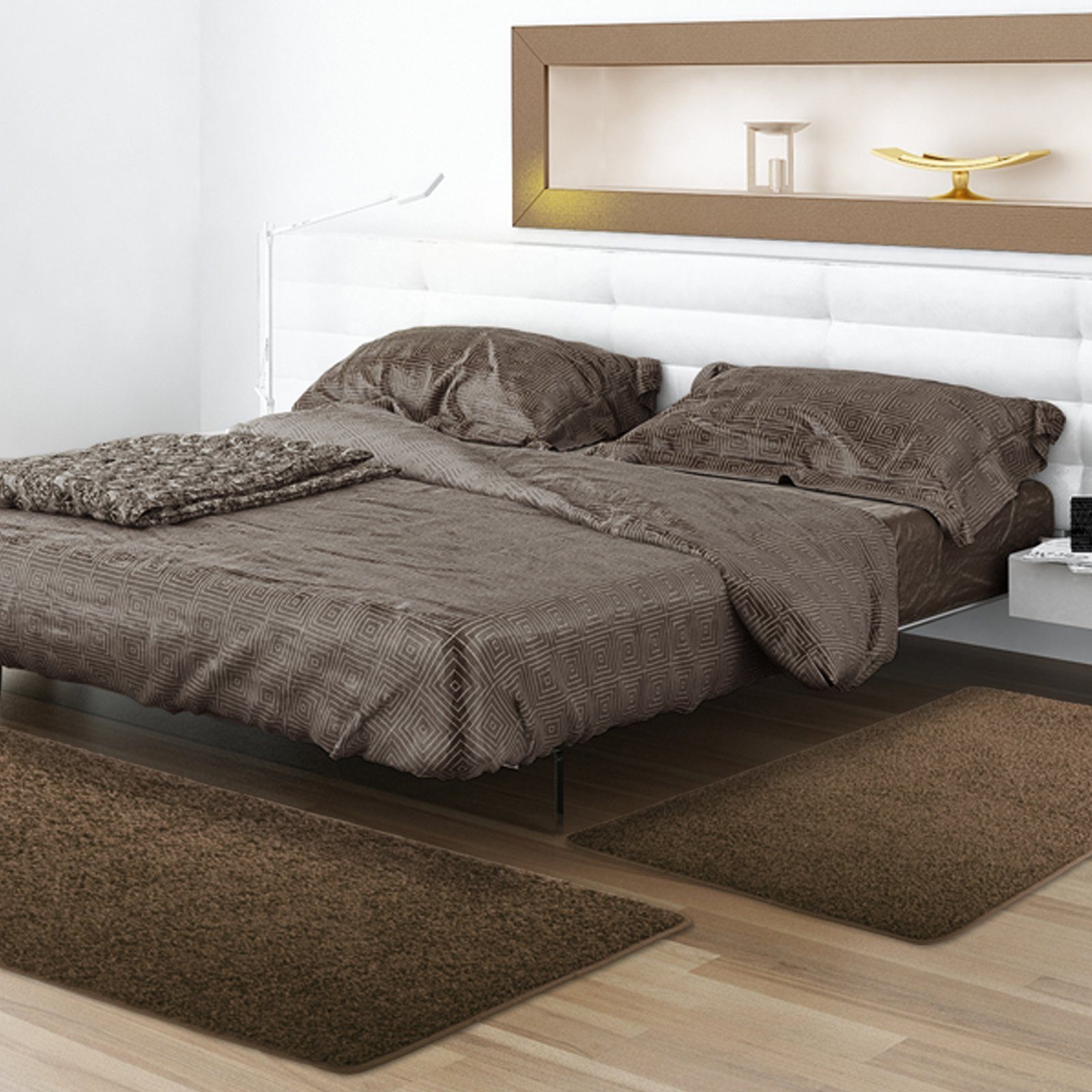 Karat Hochflor-Bettumrandung Kleopatra, Teppichläufer, ideal im Schlafzimmer, viele Farben, Höhe 9 mm, (3-tlg), Shaggy