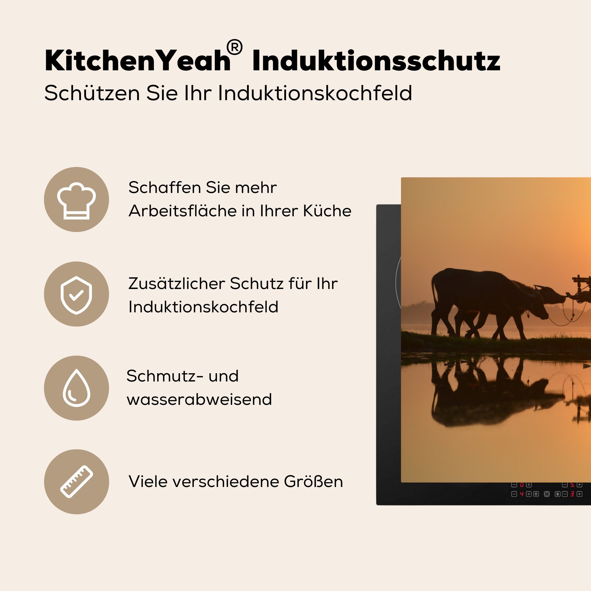 MuchoWow Schutz die - - küche, Kuh für (1 cm, tlg), Vinyl, Induktionskochfeld Ceranfeldabdeckung Landwirt, 81x52 Wagen Herdblende-/Abdeckplatte
