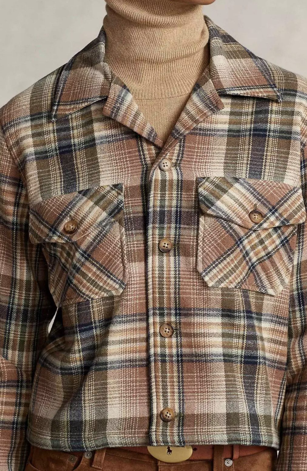 Polo Ralph Lauren Hemdjacke Check Cropped Shirt Jacke aus italienischem Tweed-Wollhemd Gewebtes Karomuster, leicht verkürzte, kantige Silhouette