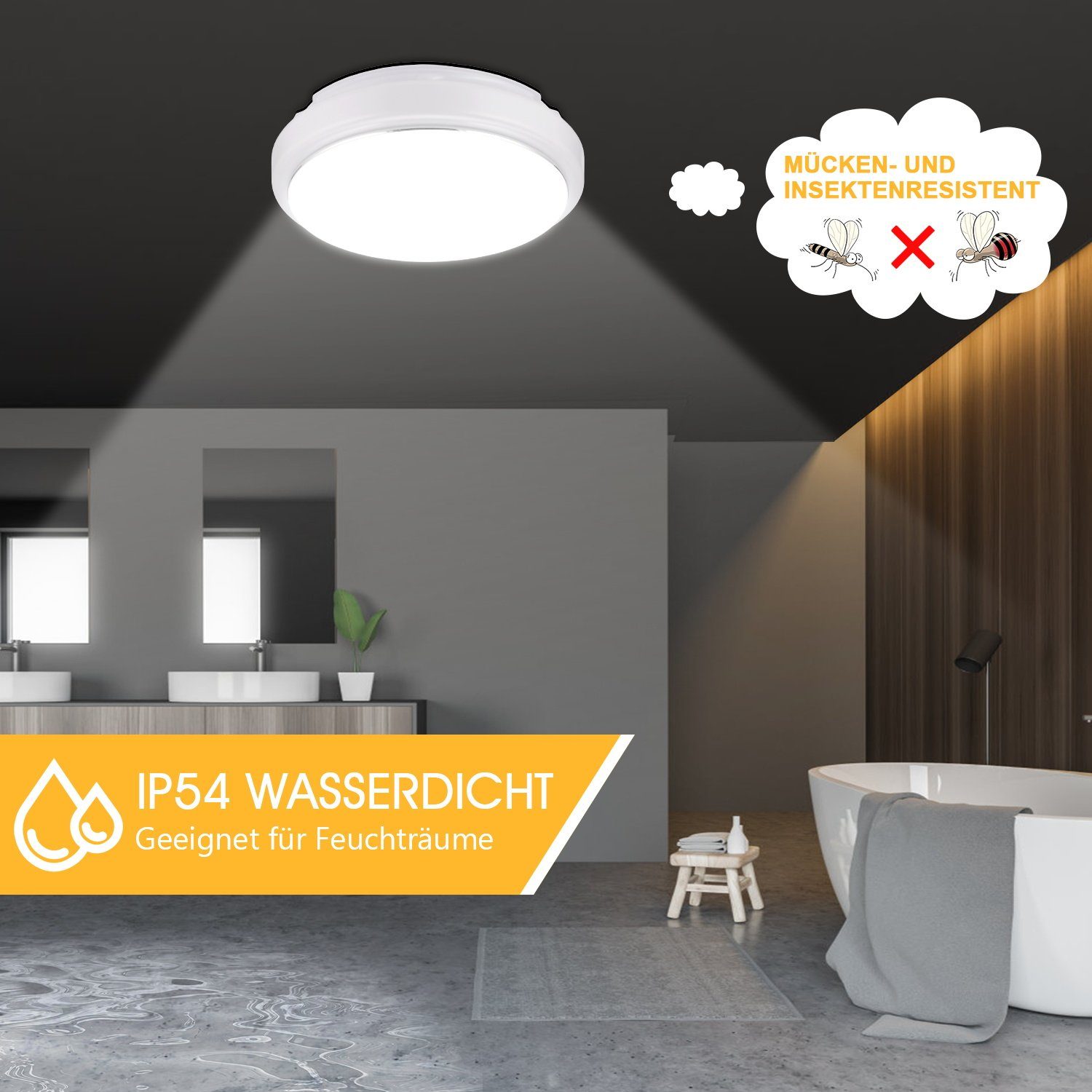 Wasserdicht, 10W Deckenlampe integriert, Deckenleuchte Küche Silberdraht-Design Deckenlampe, LED LETGOSPT für IP44 Ø20cm Flach Badezimmerlampe Deckenleuchte Wohnzimmer LED fest Modern Schlafzimmer ‎Kaltweiß, Rund,