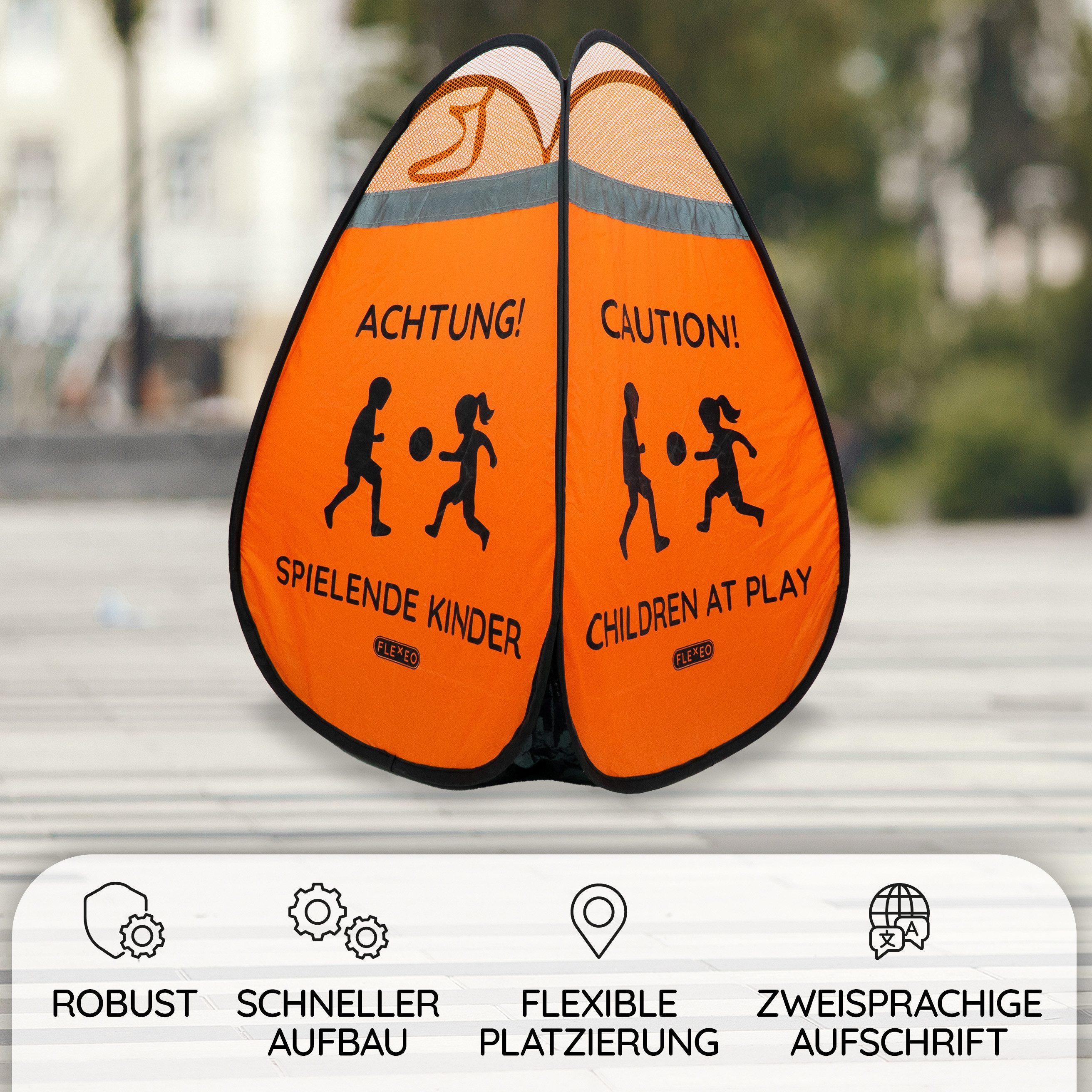FLEXEO Warndreieck "Achtung! Spielende Kinder", 1-tlg., Warnwürfel Warnschild, orange – Bild 3 von 5