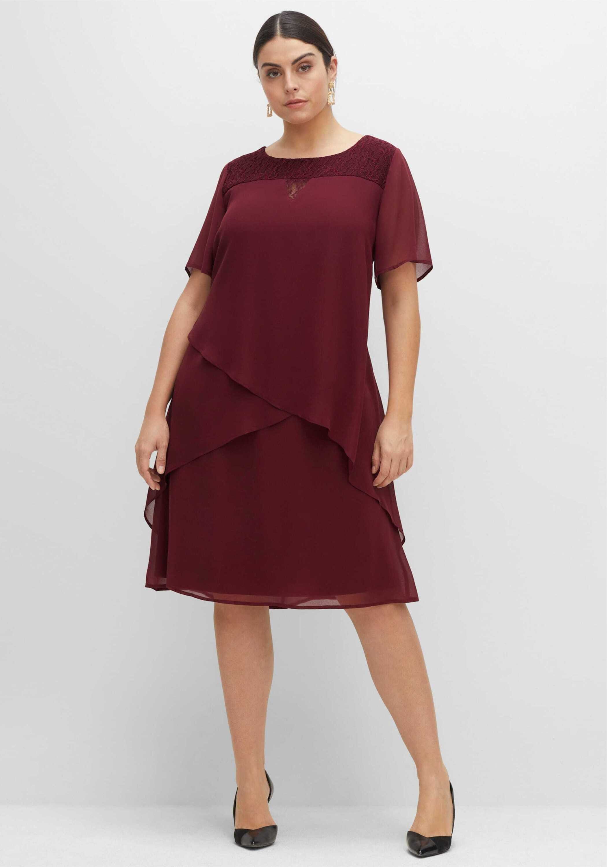 Sheego Etuikleid Abendkleid Kurzarm mit asymetrischen Volants
