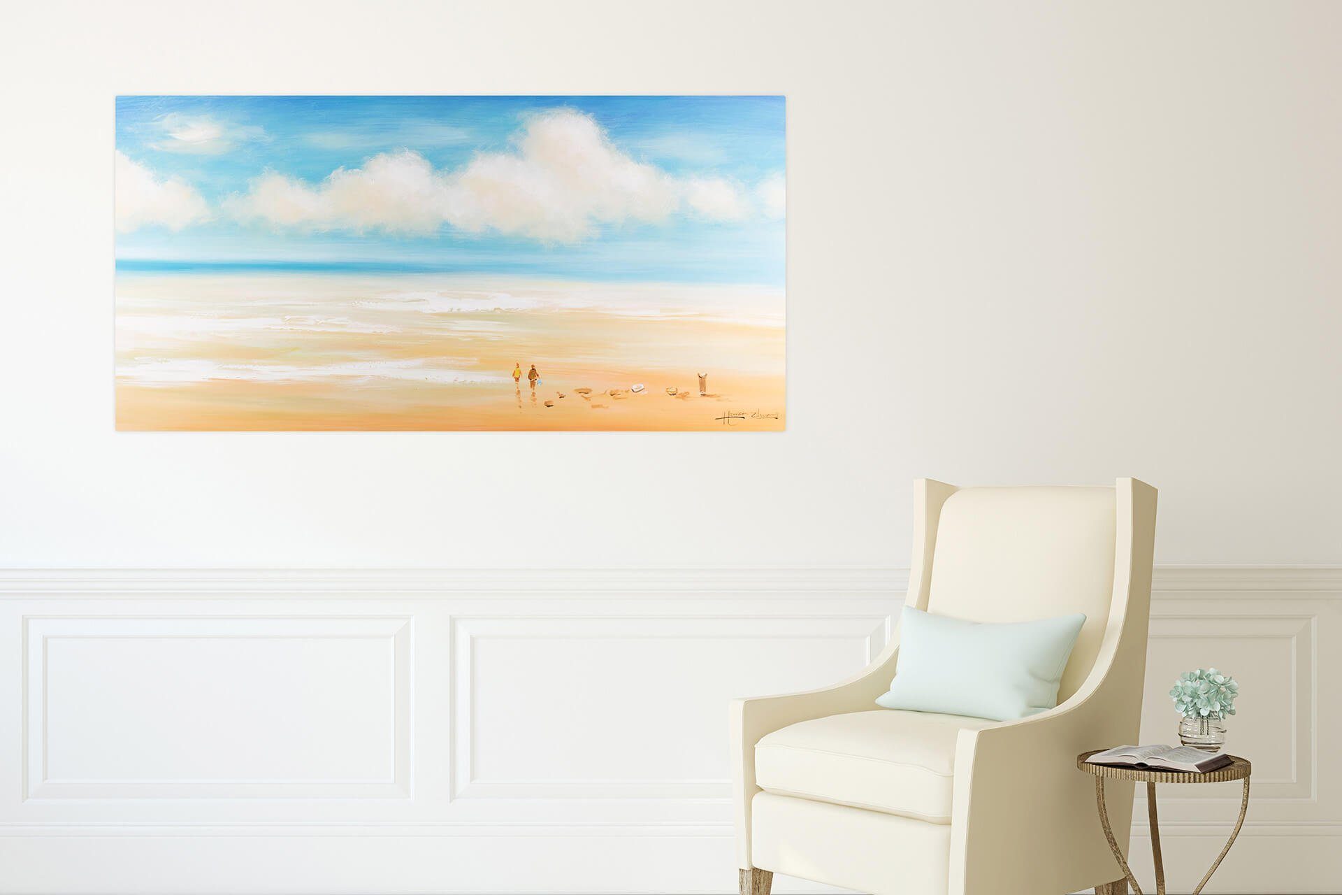 Meere Leinwandbild HANDGEMALT cm, Wandbild 100% 120x60 der Wohnzimmer KUNSTLOFT Gemälde Melodie